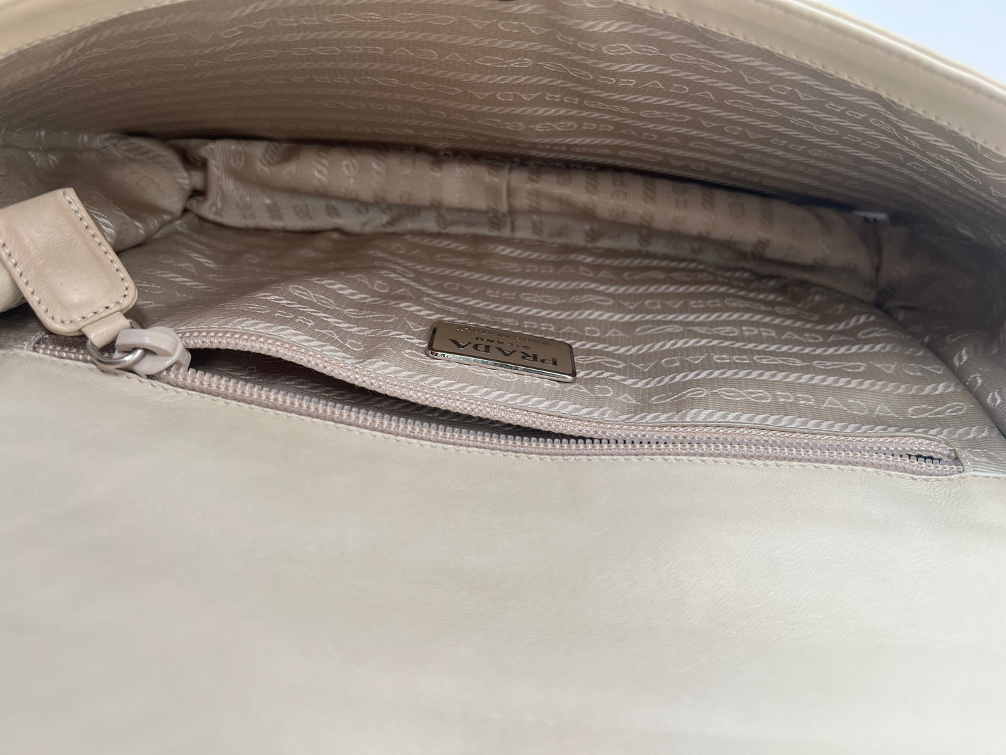 Prada white leather shoulder bag