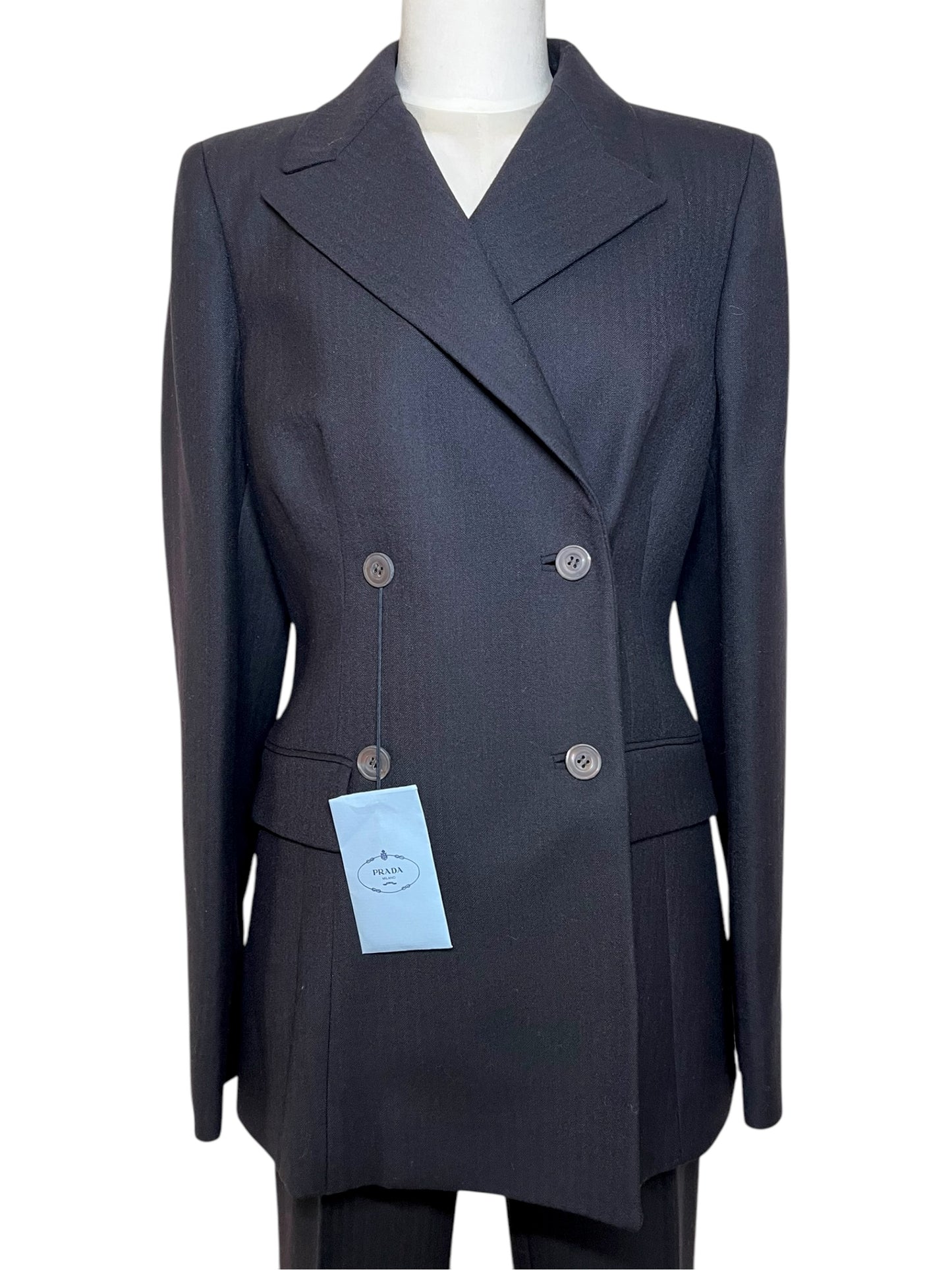 Prada black wool set jacket and pants