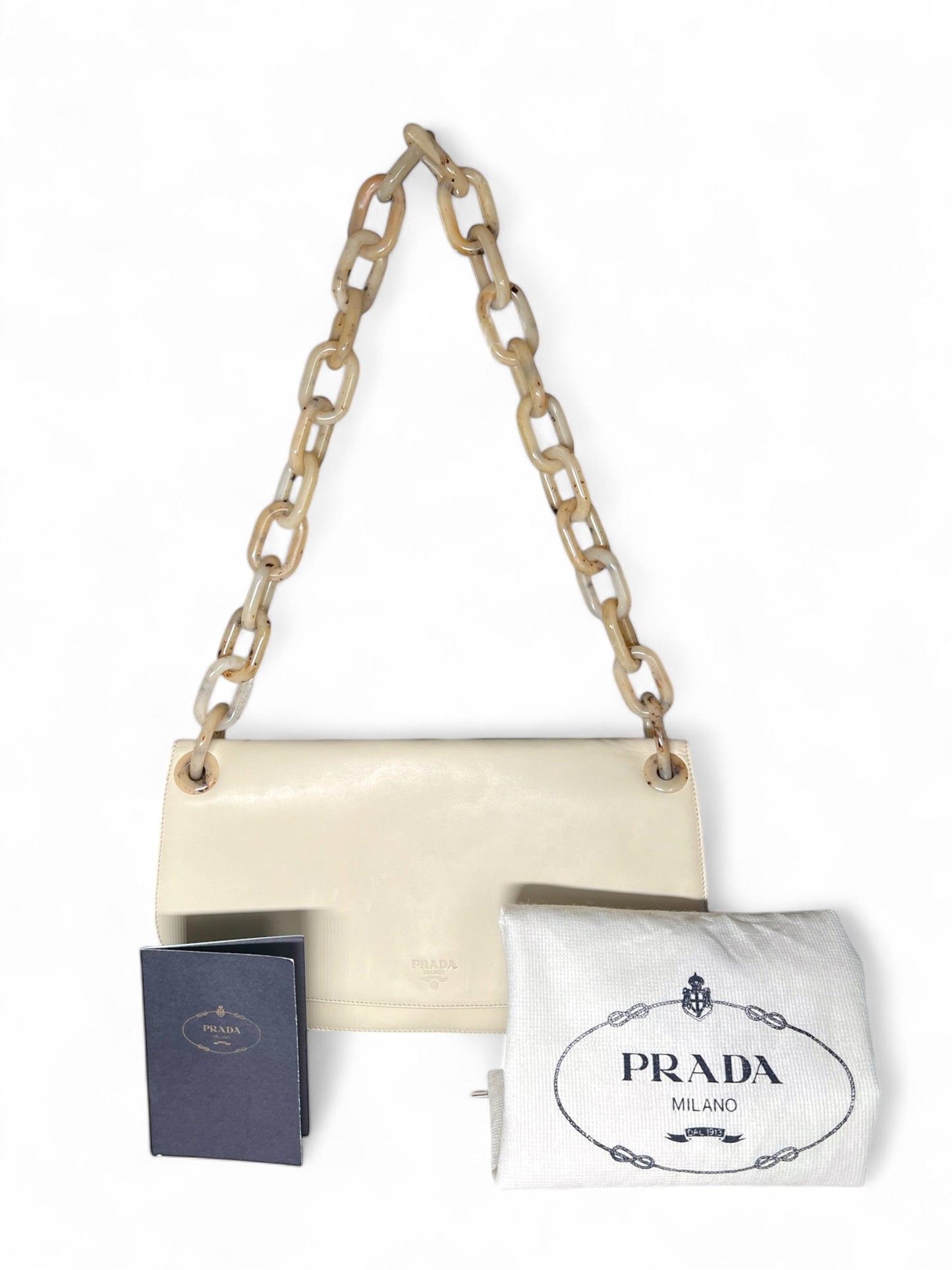 Prada white leather shoulder bag