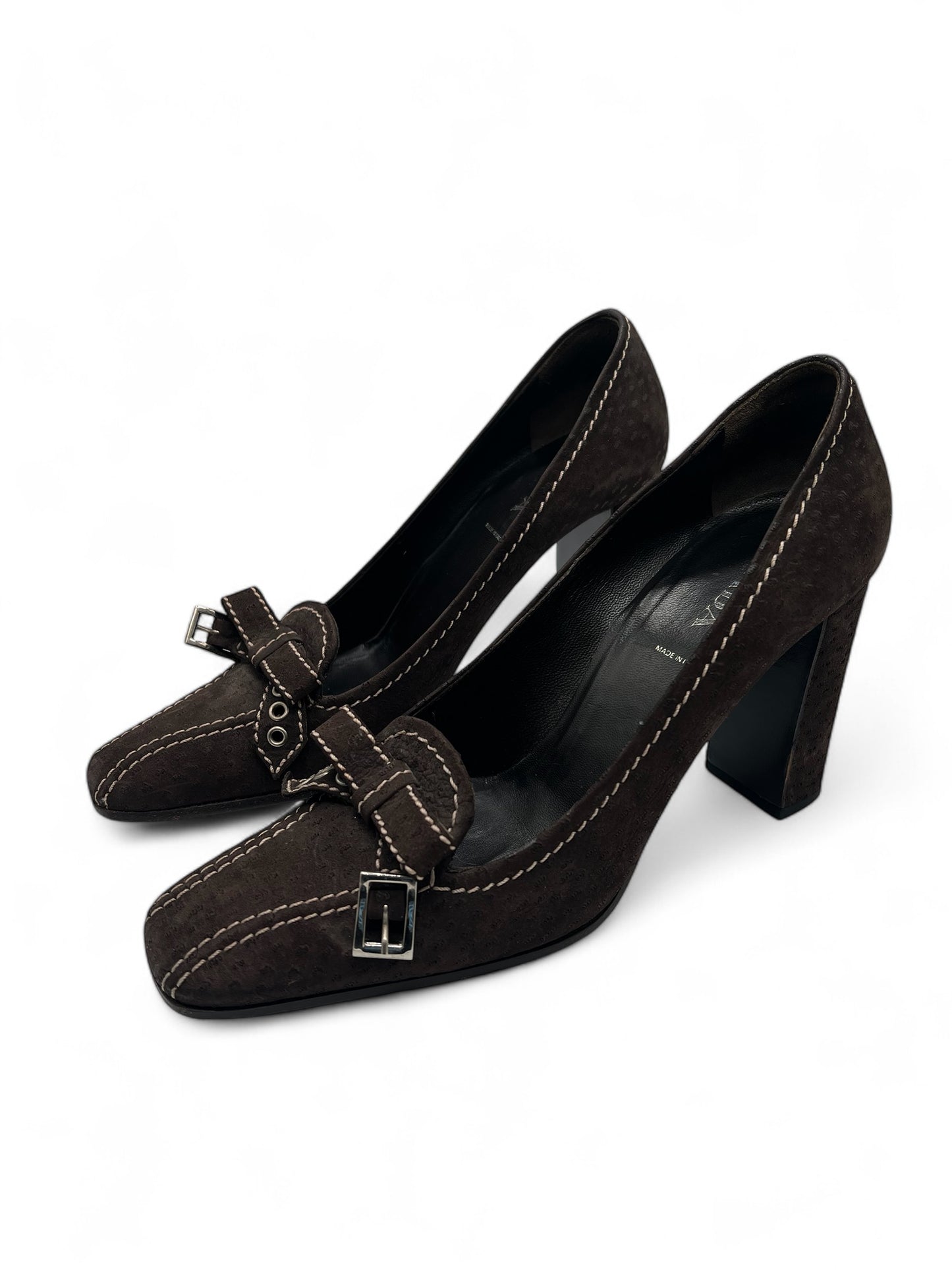 Prada brown suede heel pump