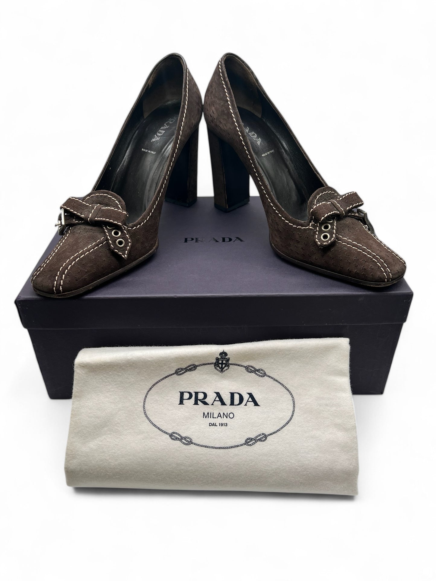 Prada brown suede heel pump
