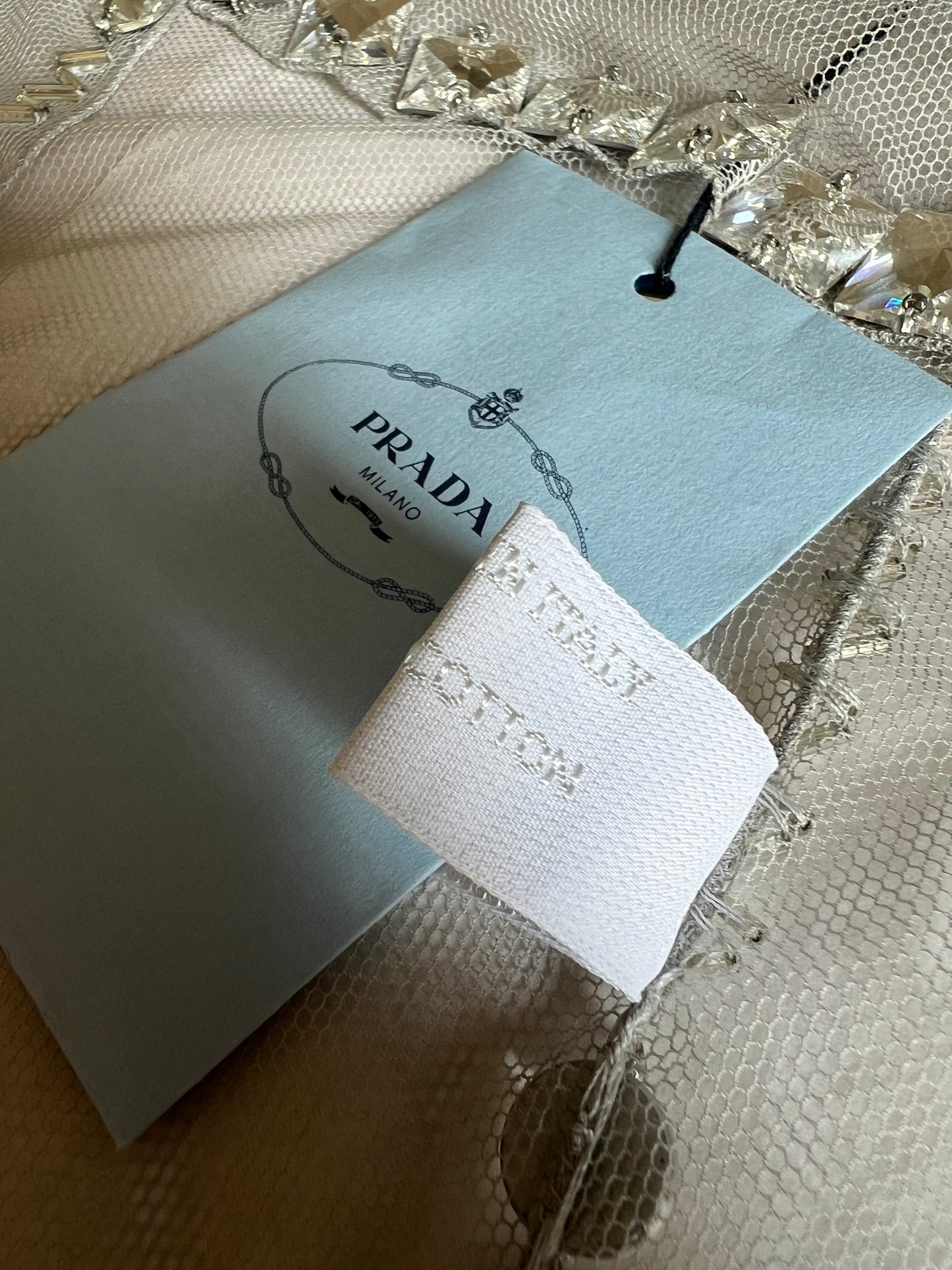 Prada FW 1997 embellished white mini dress