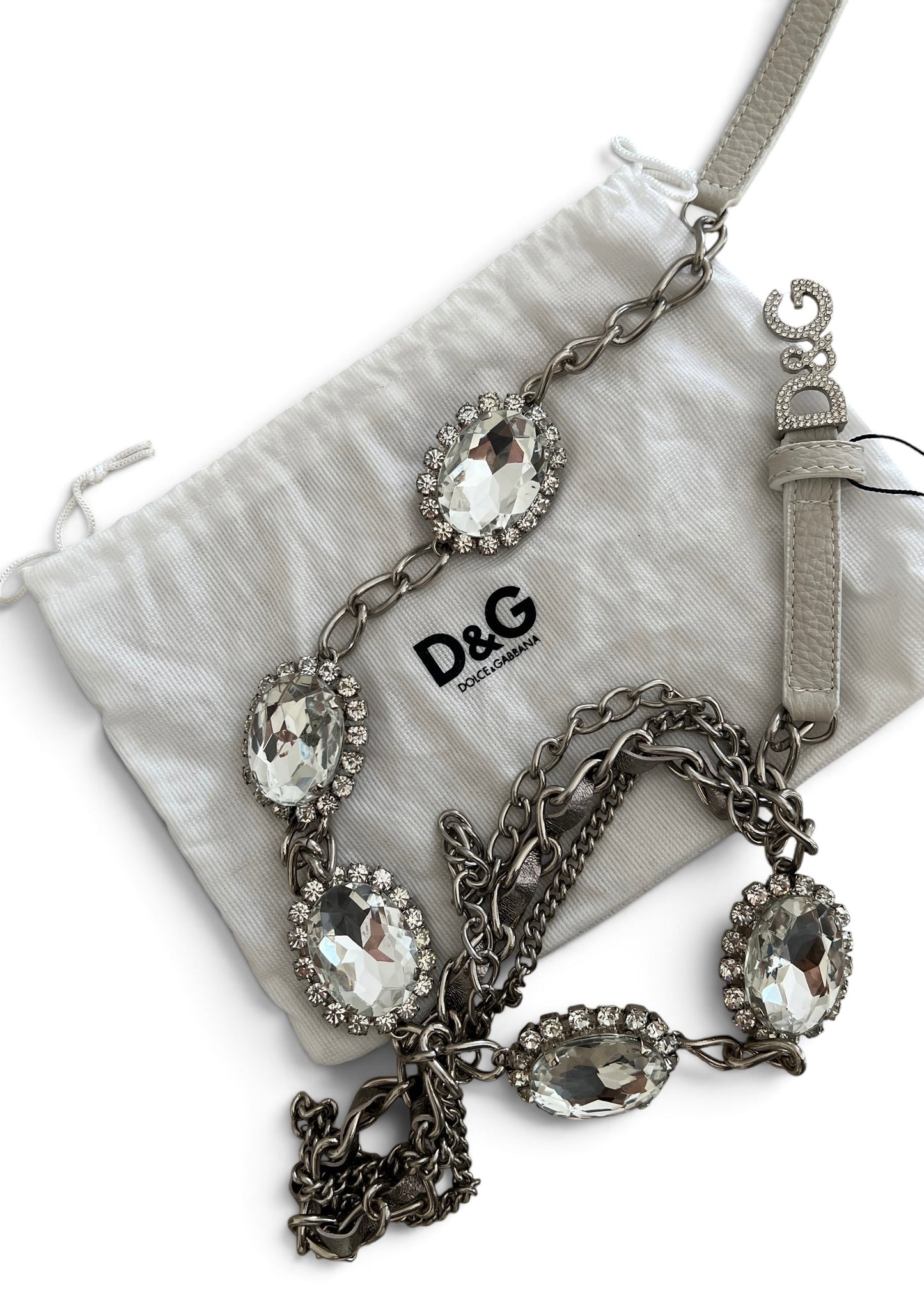 Dolce & Gabbana Vintage White Leather Crystal Belt | Y2K Archive