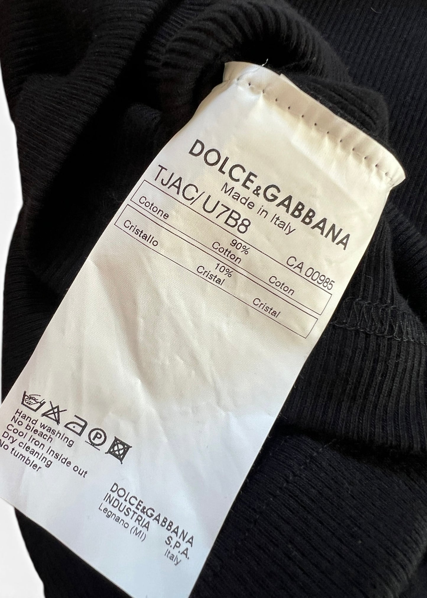 Vintage Dolce & Gabbana Rhinestone Logo Tank Top | Y2K Black Ribbed Cotton Cami | 2003 Archive