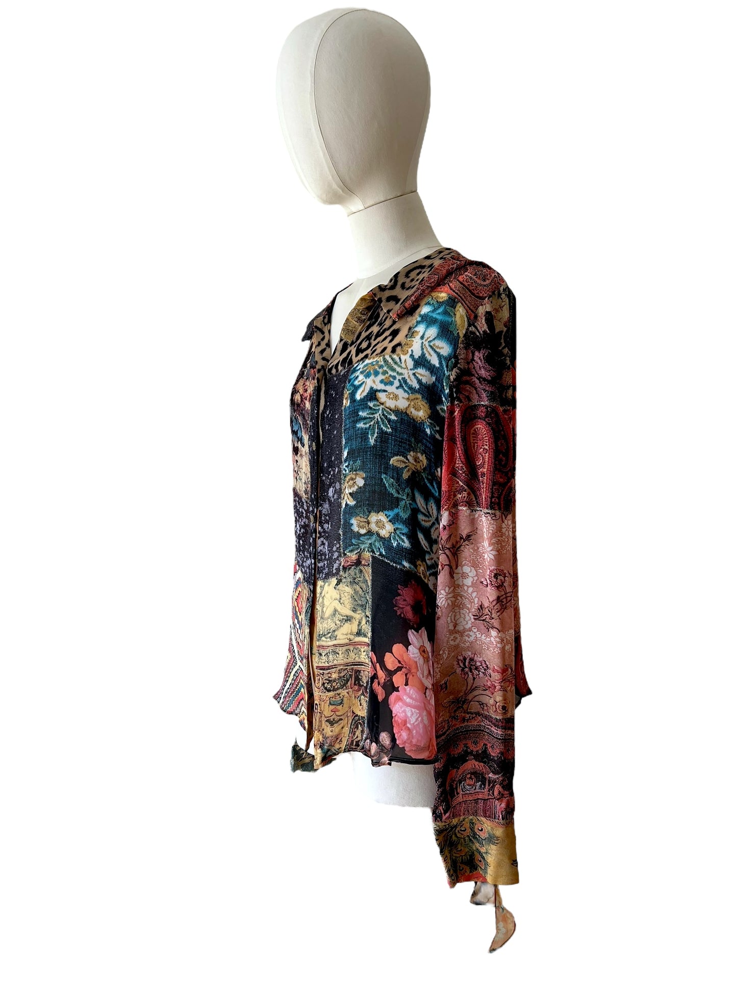 Roberto Cavalli printed silk blouse with hanging foulard