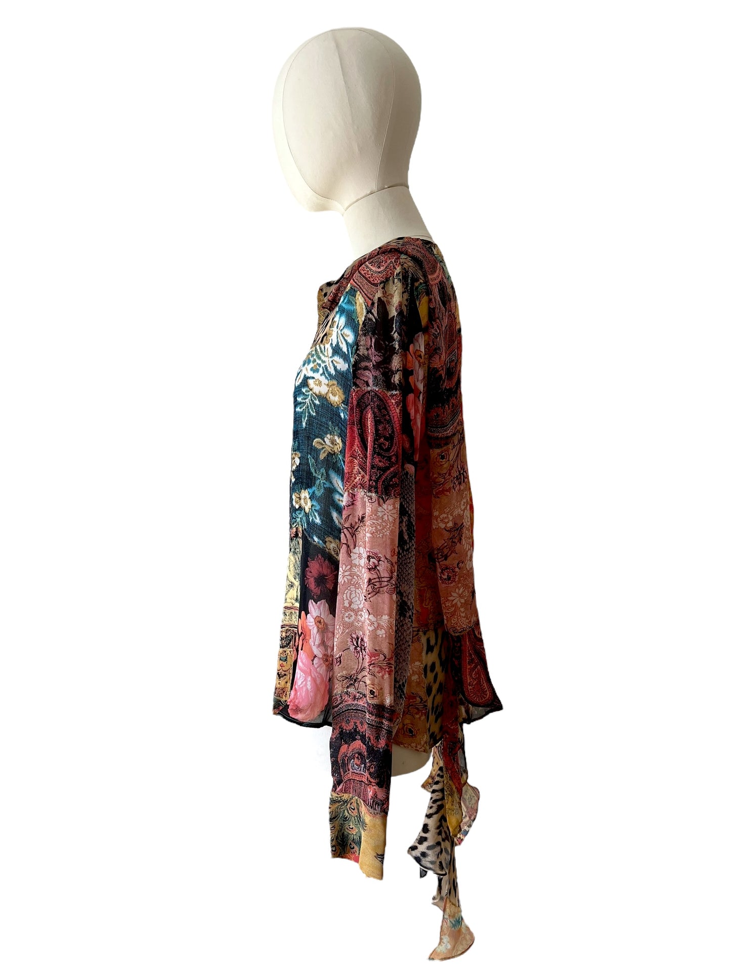 Roberto Cavalli printed silk blouse with hanging foulard