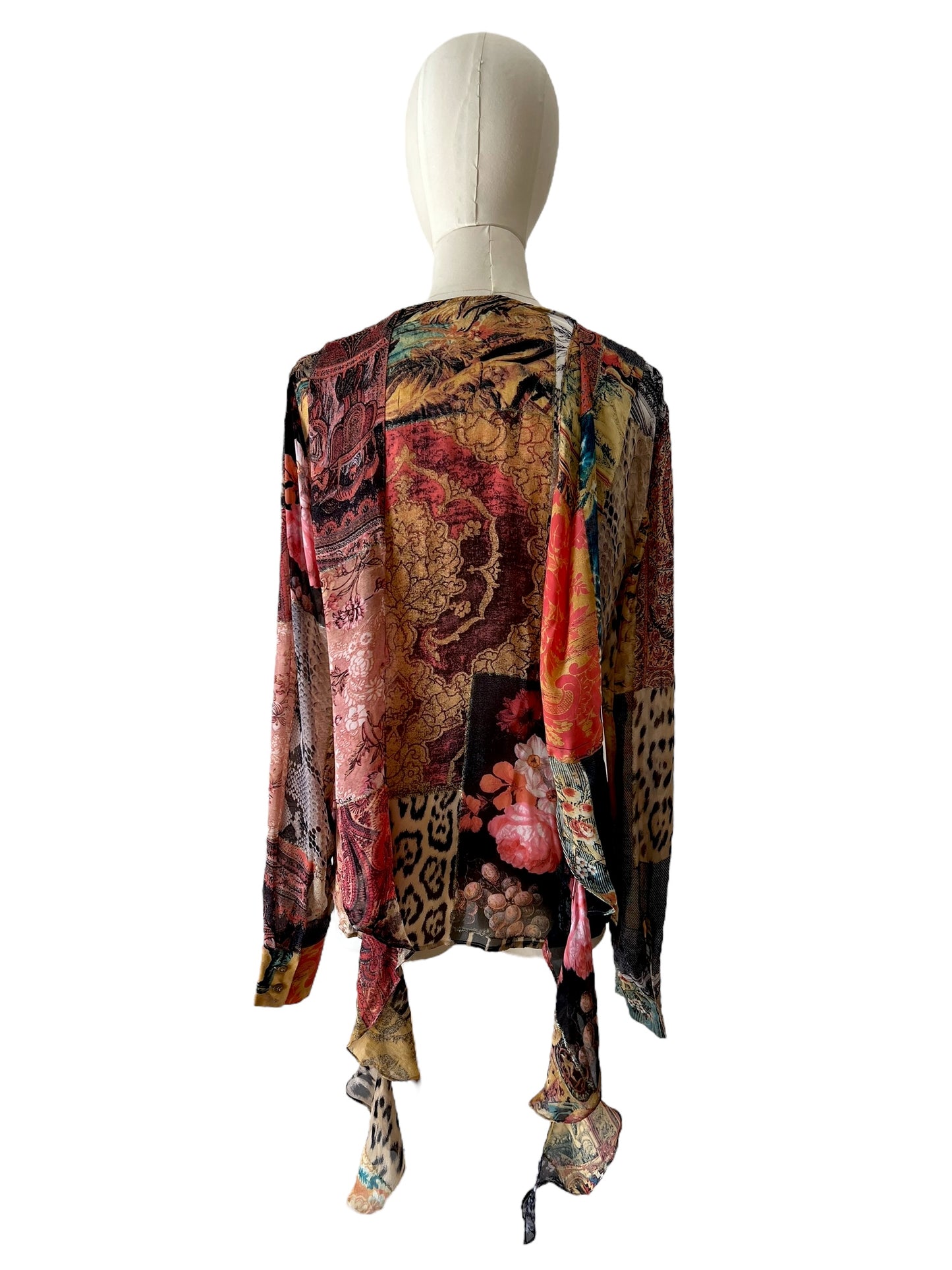 Roberto Cavalli printed silk blouse with hanging foulard