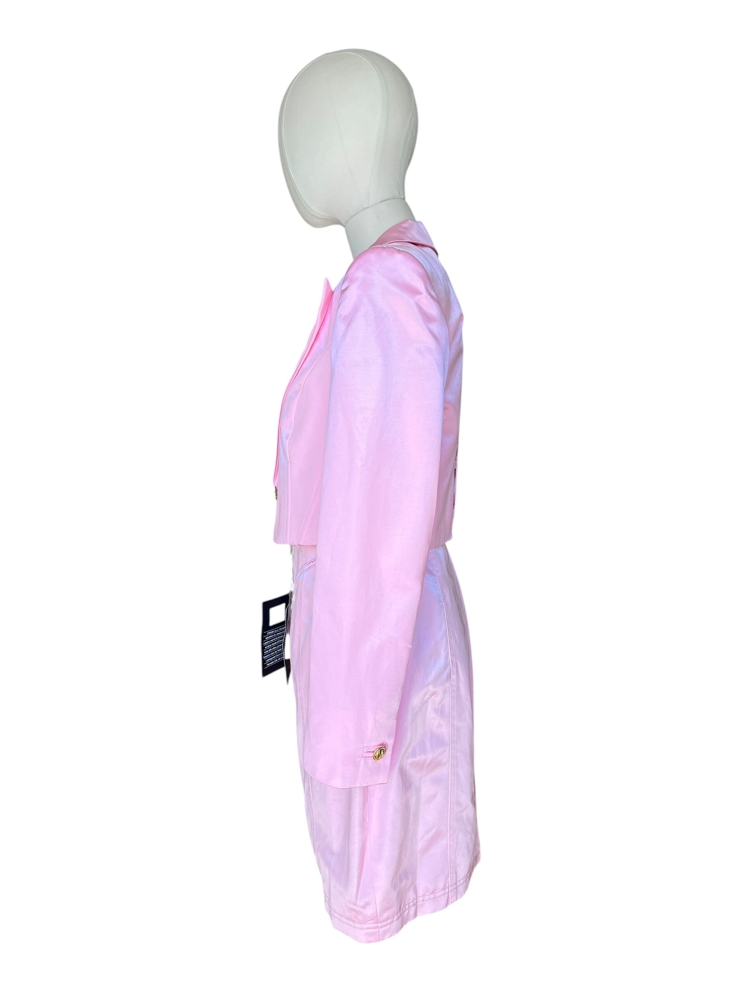 Vintage 1990s Versus by Gianni Versace Pink Satin Mini Dress and Cropped Jacket Set