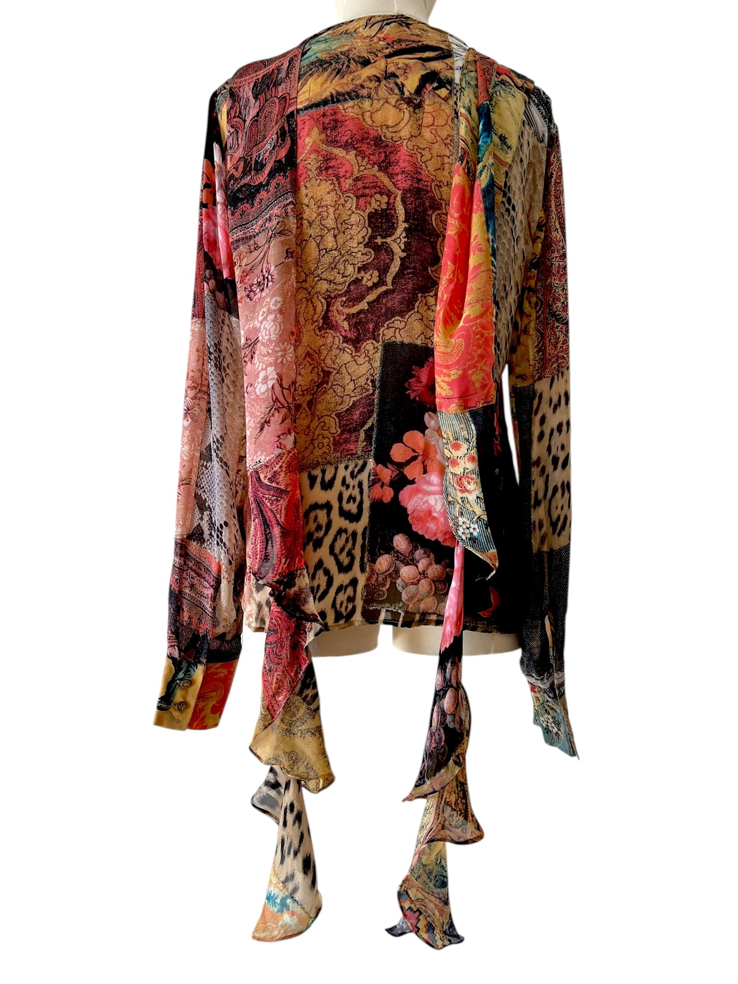 Roberto Cavalli printed silk blouse with hanging foulard