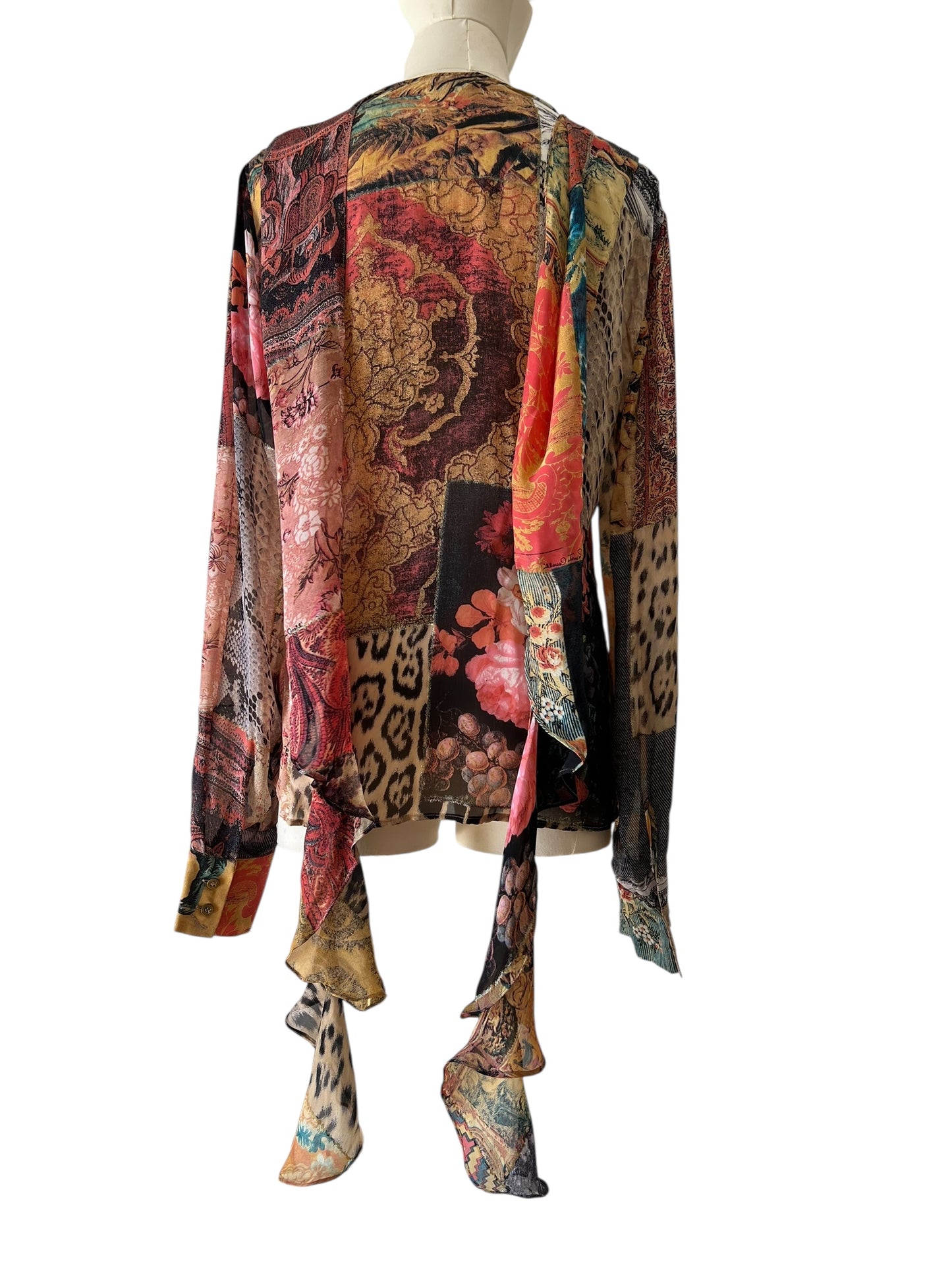 Roberto Cavalli printed silk blouse with hanging foulard