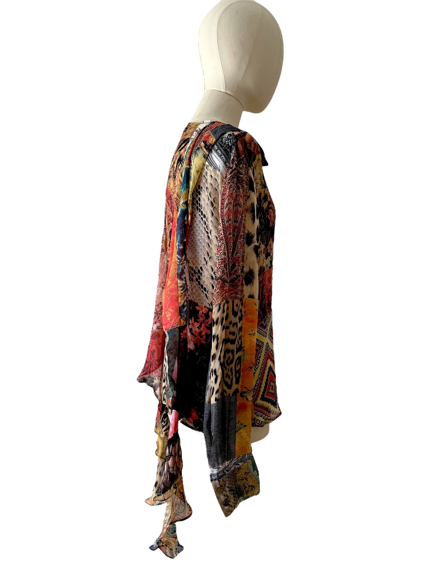 Roberto Cavalli printed silk blouse with hanging foulard