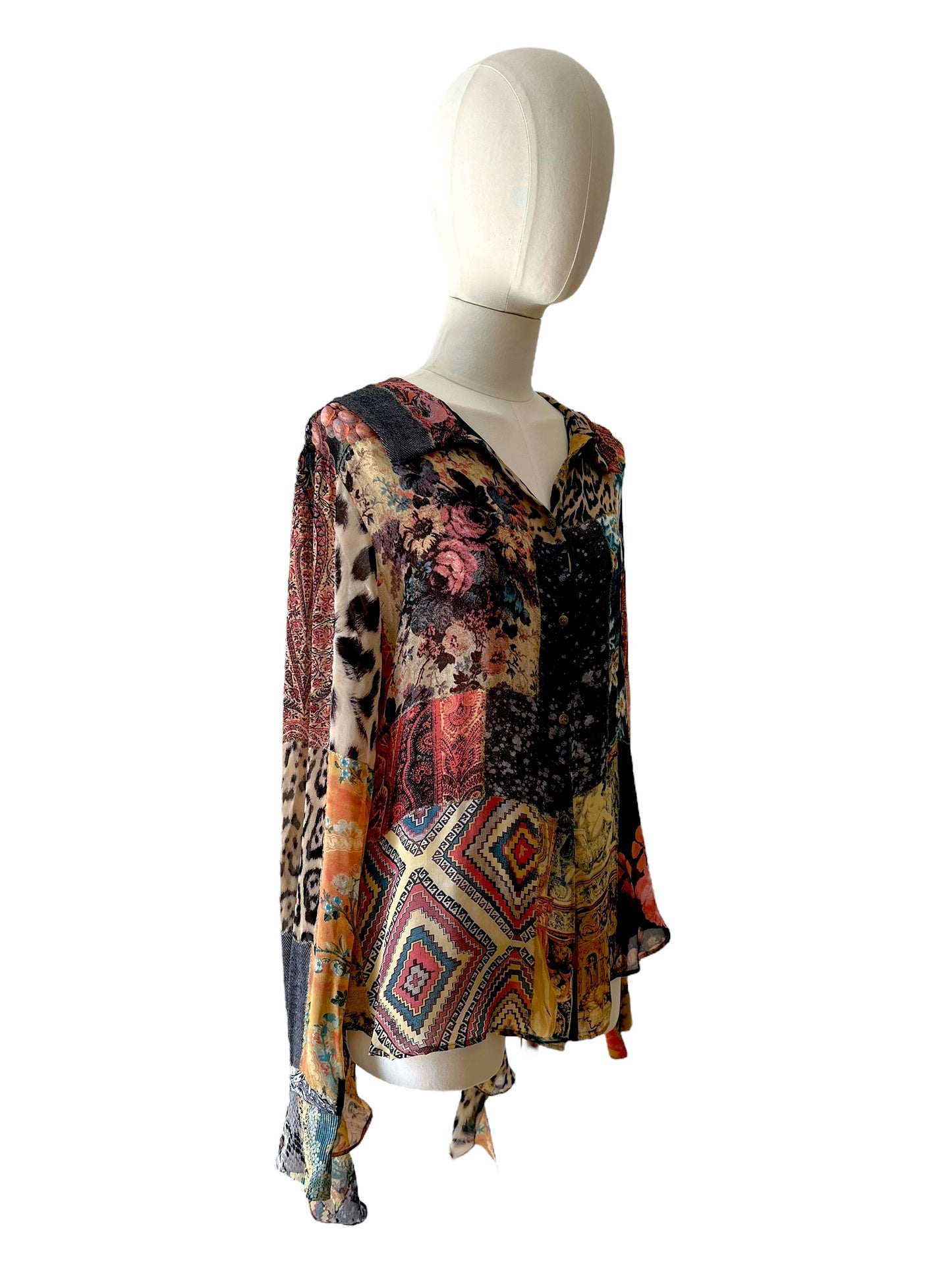 Roberto Cavalli printed silk blouse with hanging foulard
