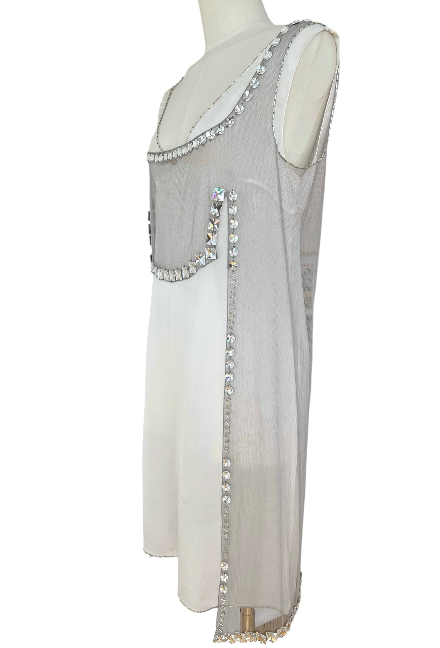 Prada FW 1997 embellished white mini dress