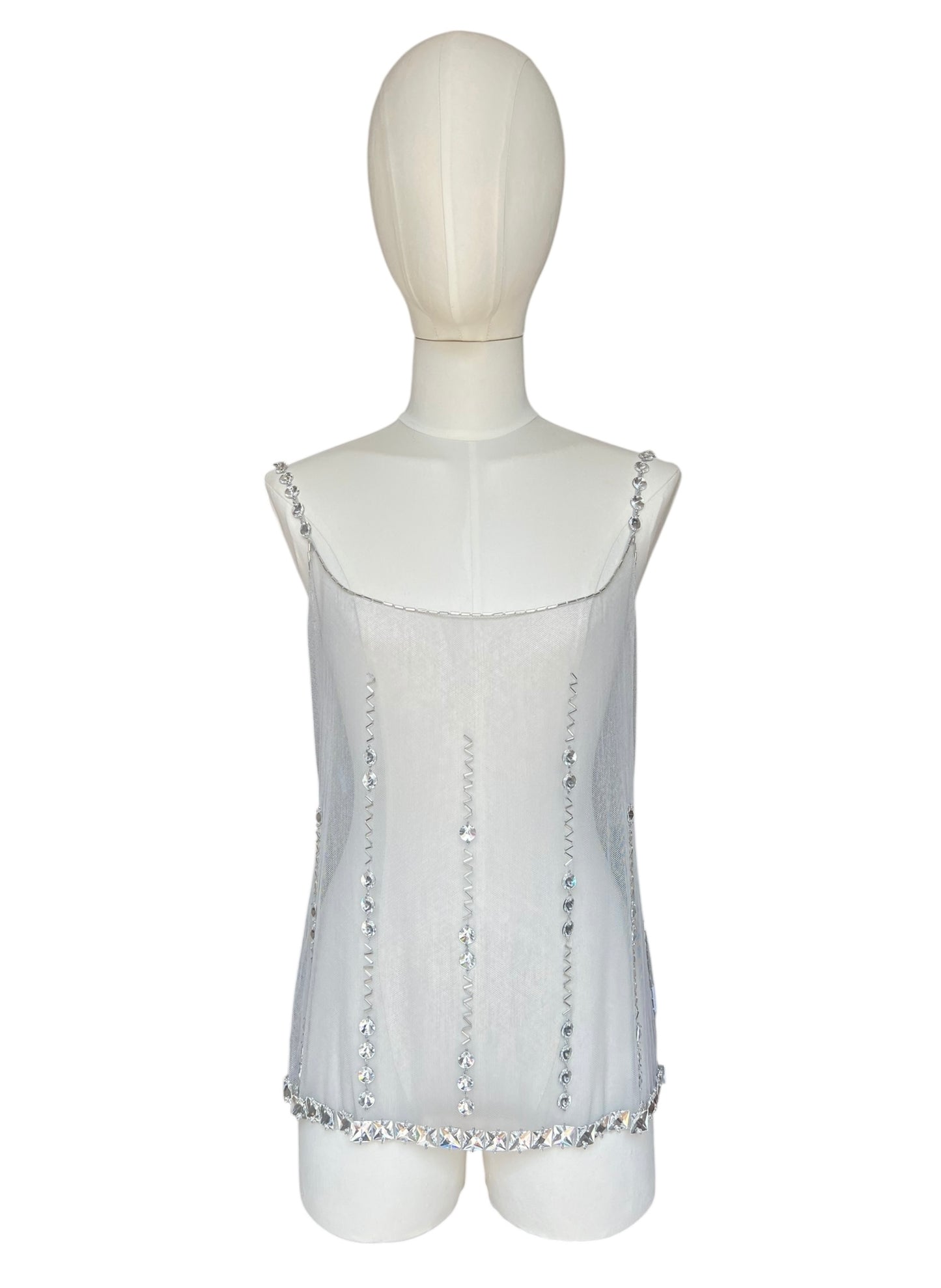 Prada FW1997 grey tulle embroidered top