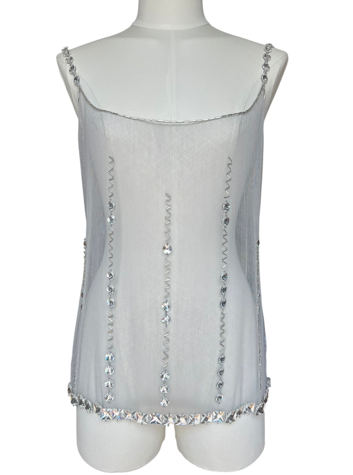 Prada FW1997 grey tulle embroidered top