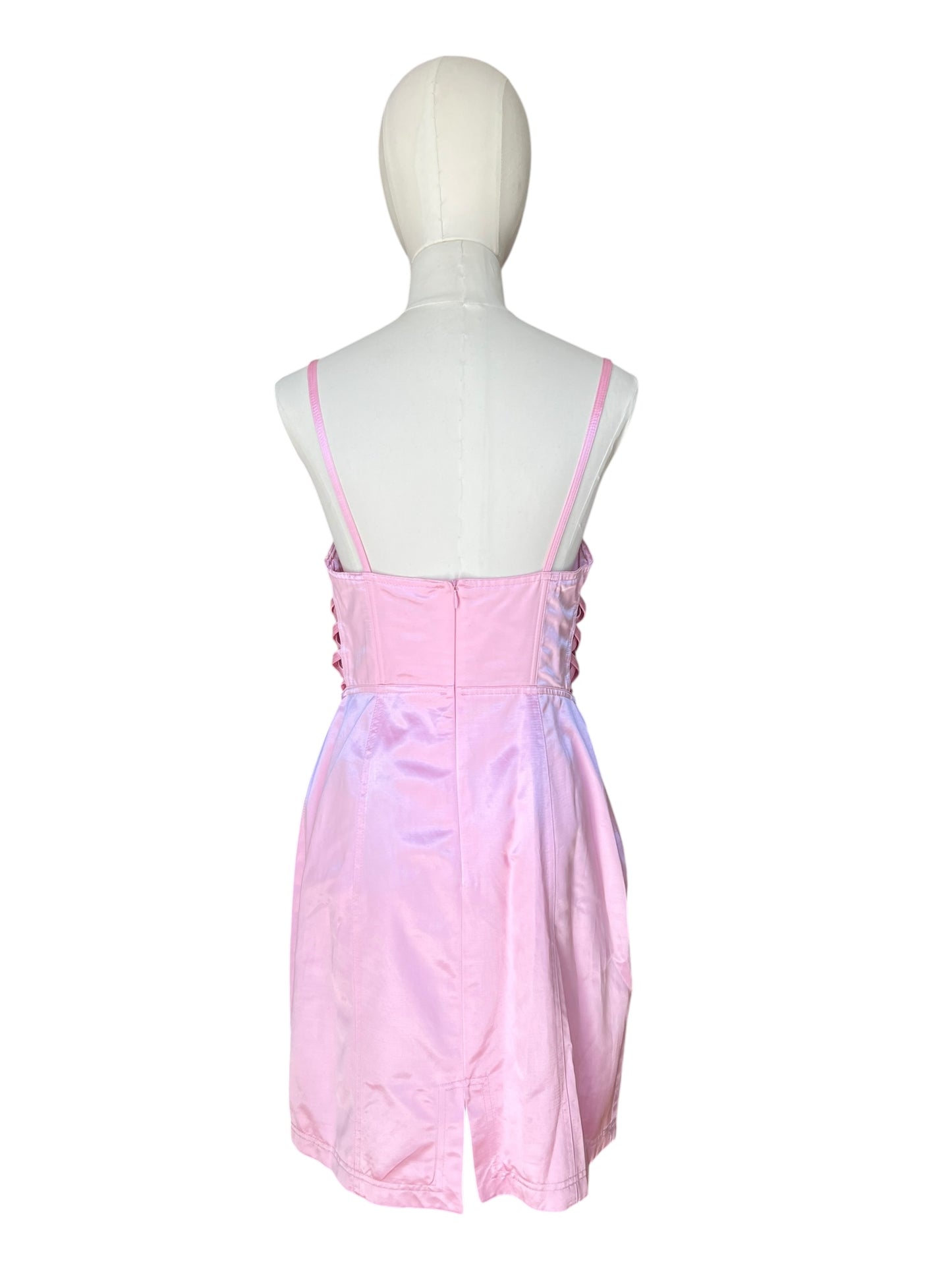 Vintage 1990s Versus by Gianni Versace Pink Satin Mini Dress and Cropped Jacket Set