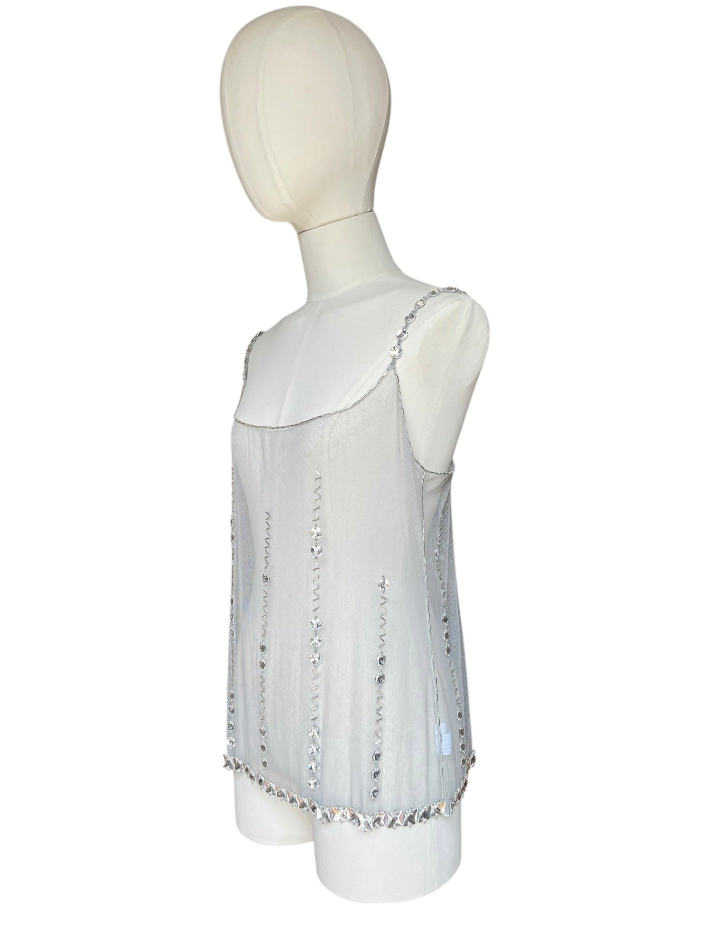 Prada FW1997 grey tulle embroidered top