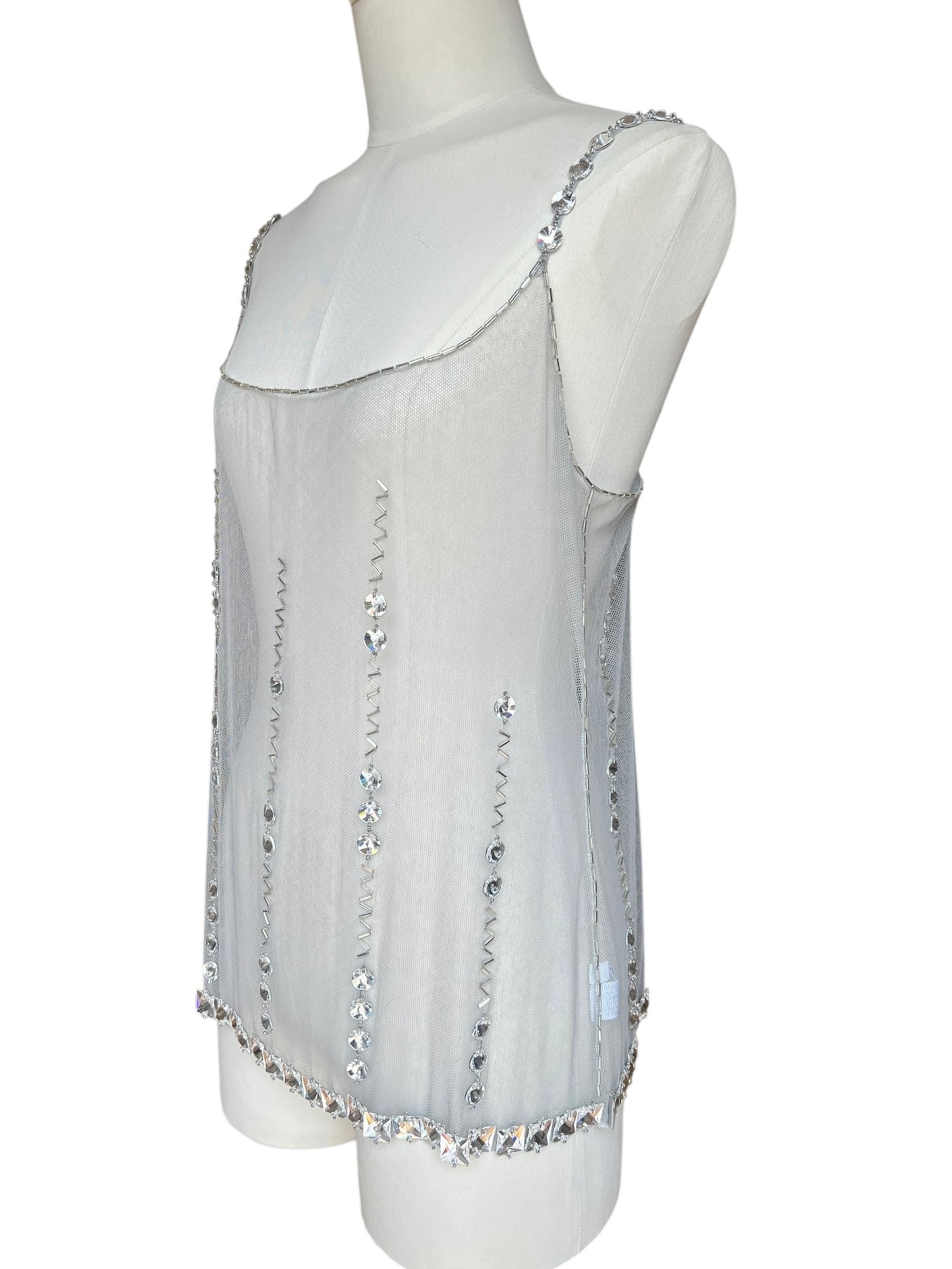 Prada FW1997 grey tulle embroidered top
