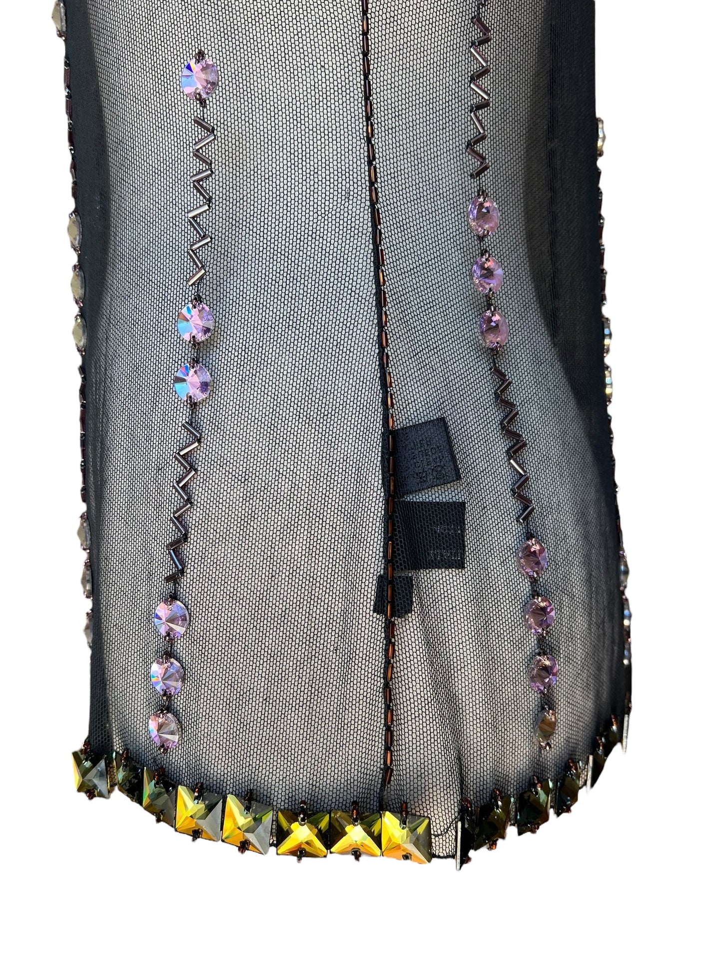 Prada FW1997 Black Tulle Top with Lilac and Onyx-Yellow Crystals
