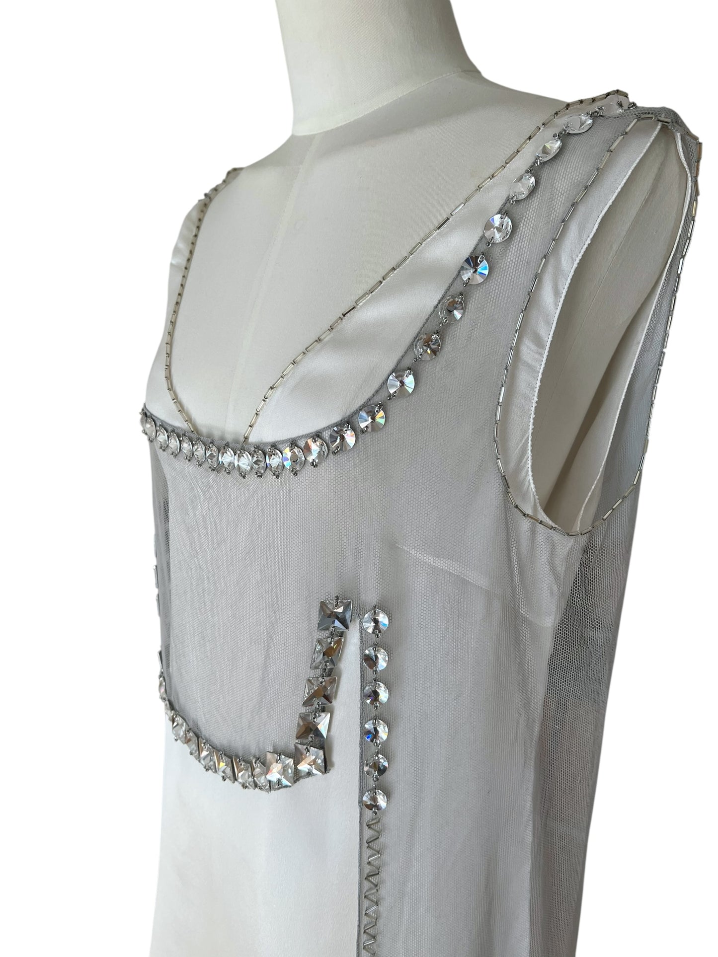 Prada FW 1997 embellished white mini dress