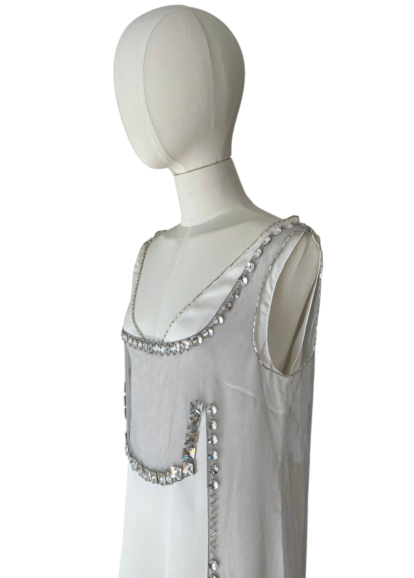 Prada FW 1997 embellished white mini dress