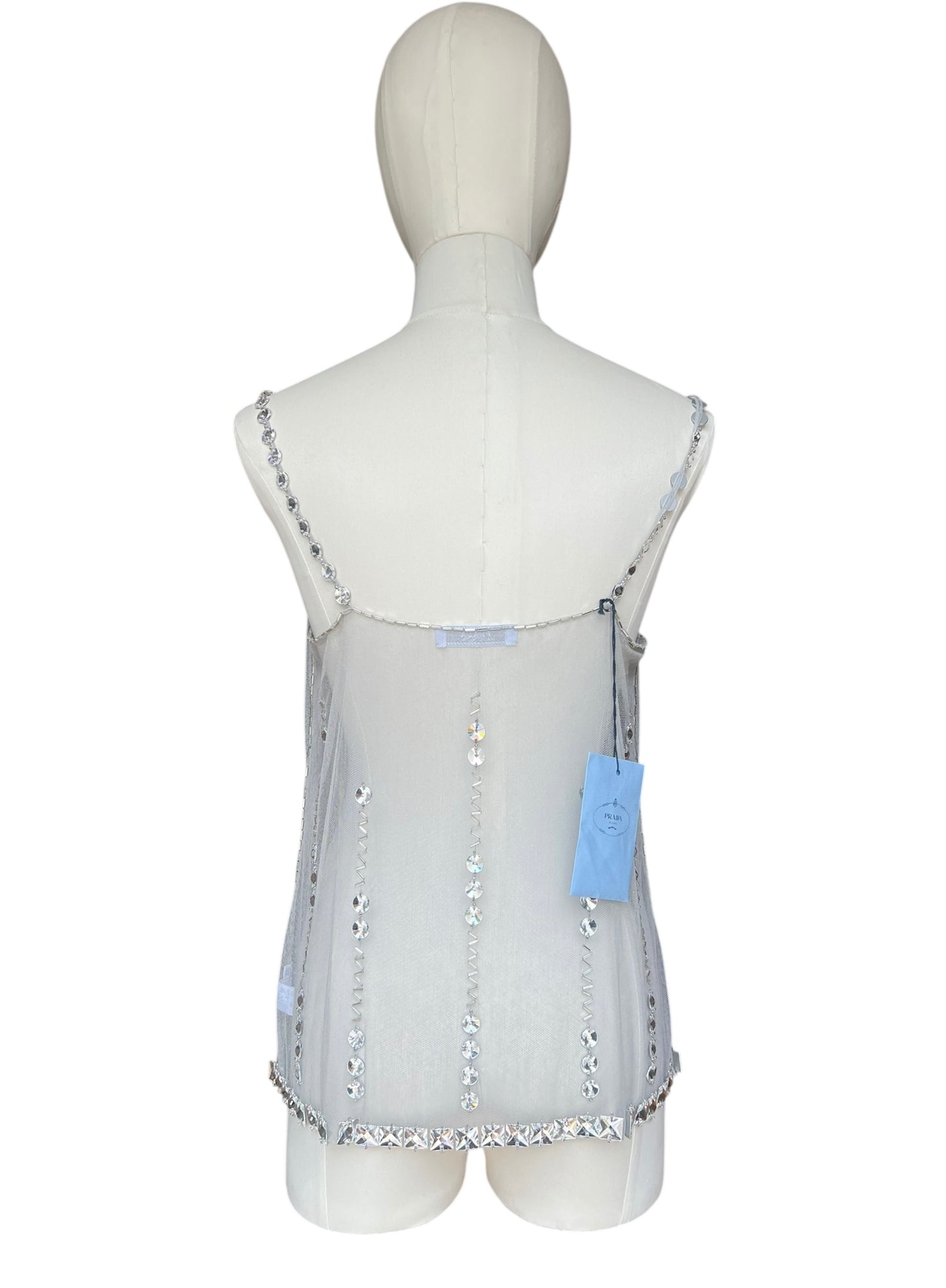 Prada FW1997 grey tulle embroidered top