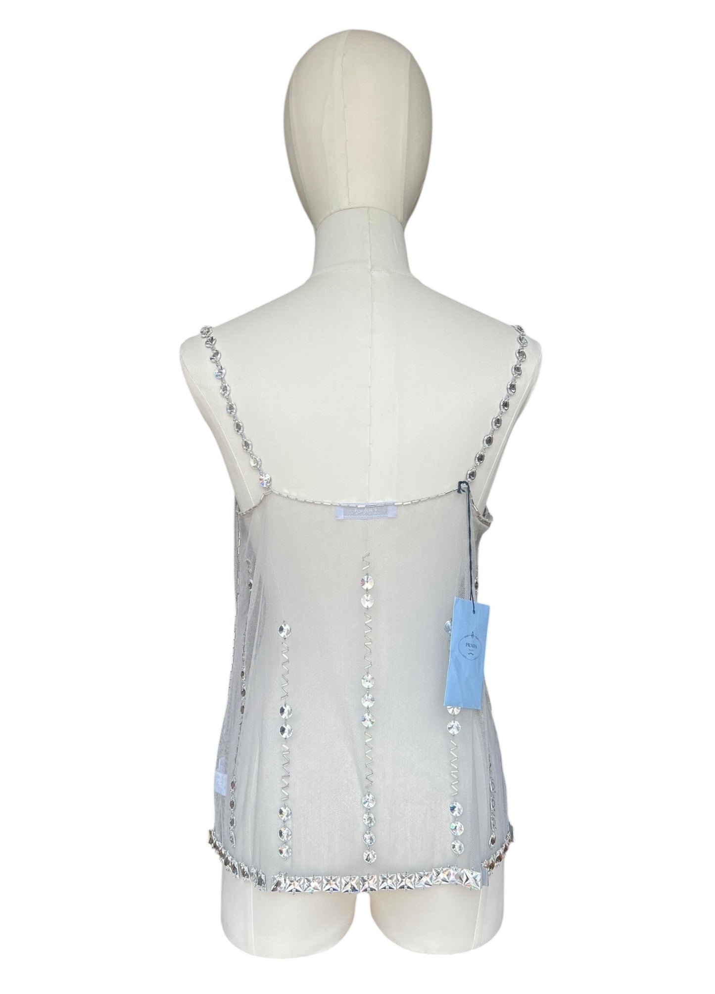 Prada FW1997 grey tulle embroidered top