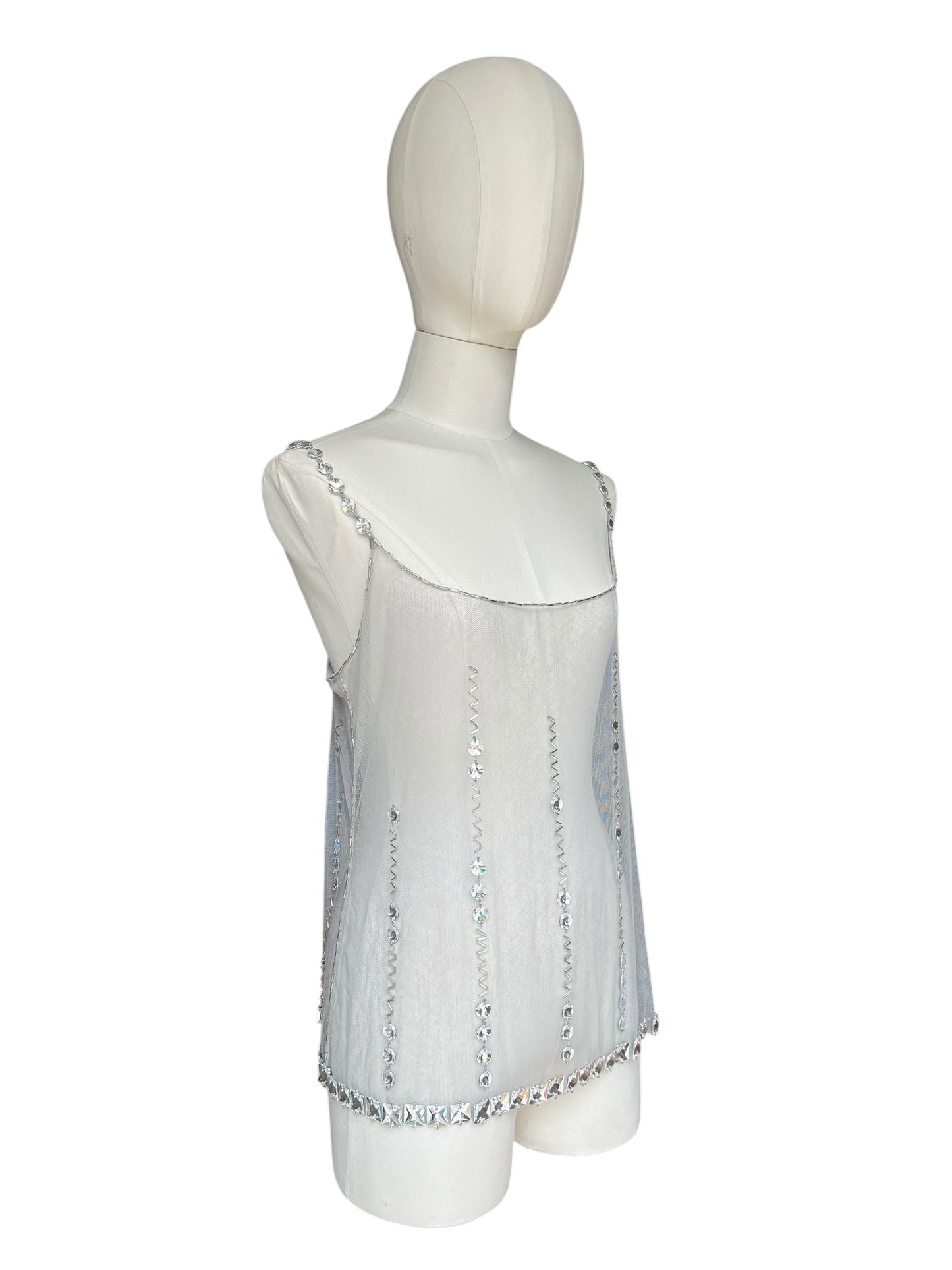 Prada FW1997 grey tulle embroidered top