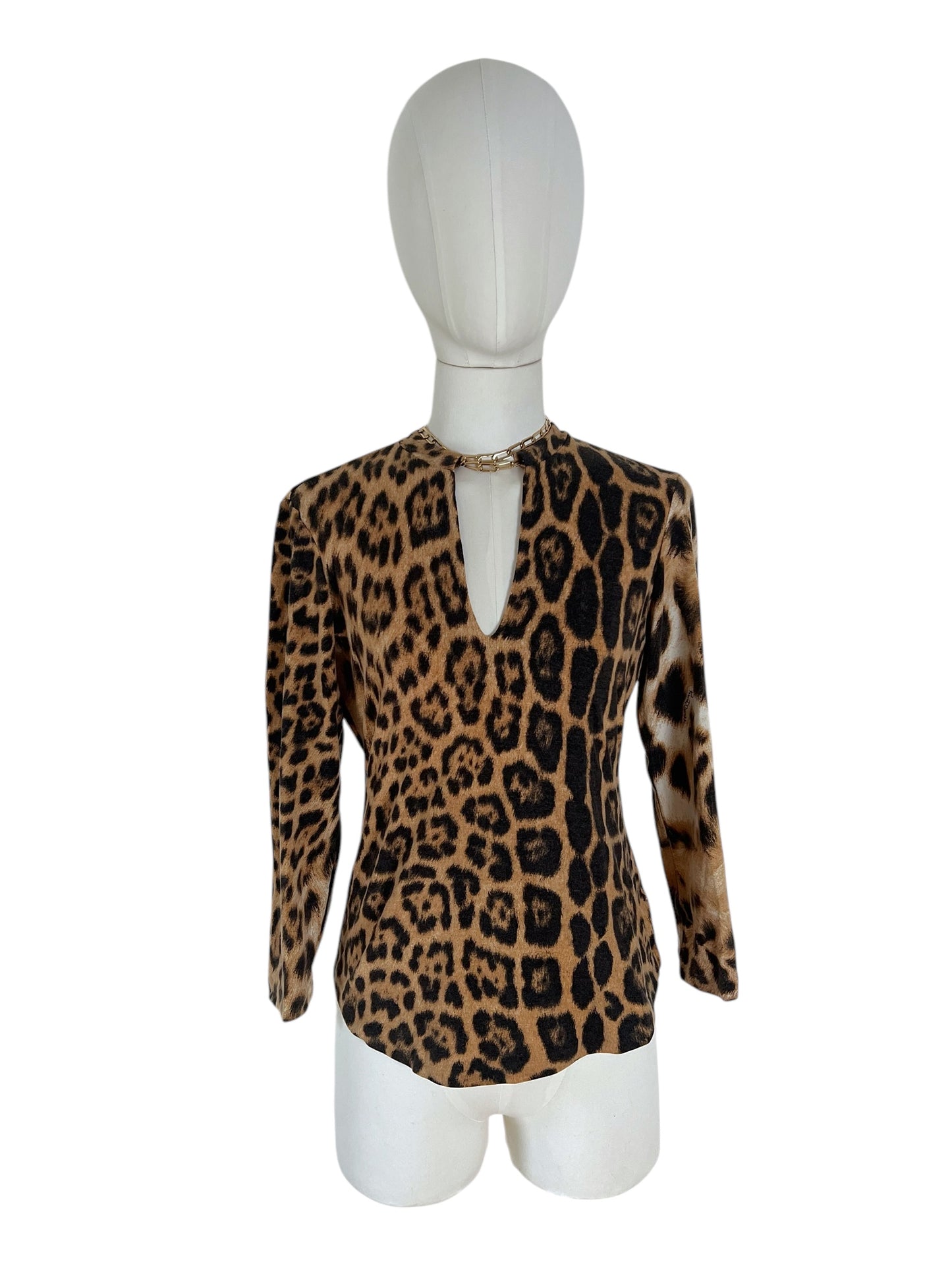Roberto Cavalli cheetah print wool chain top