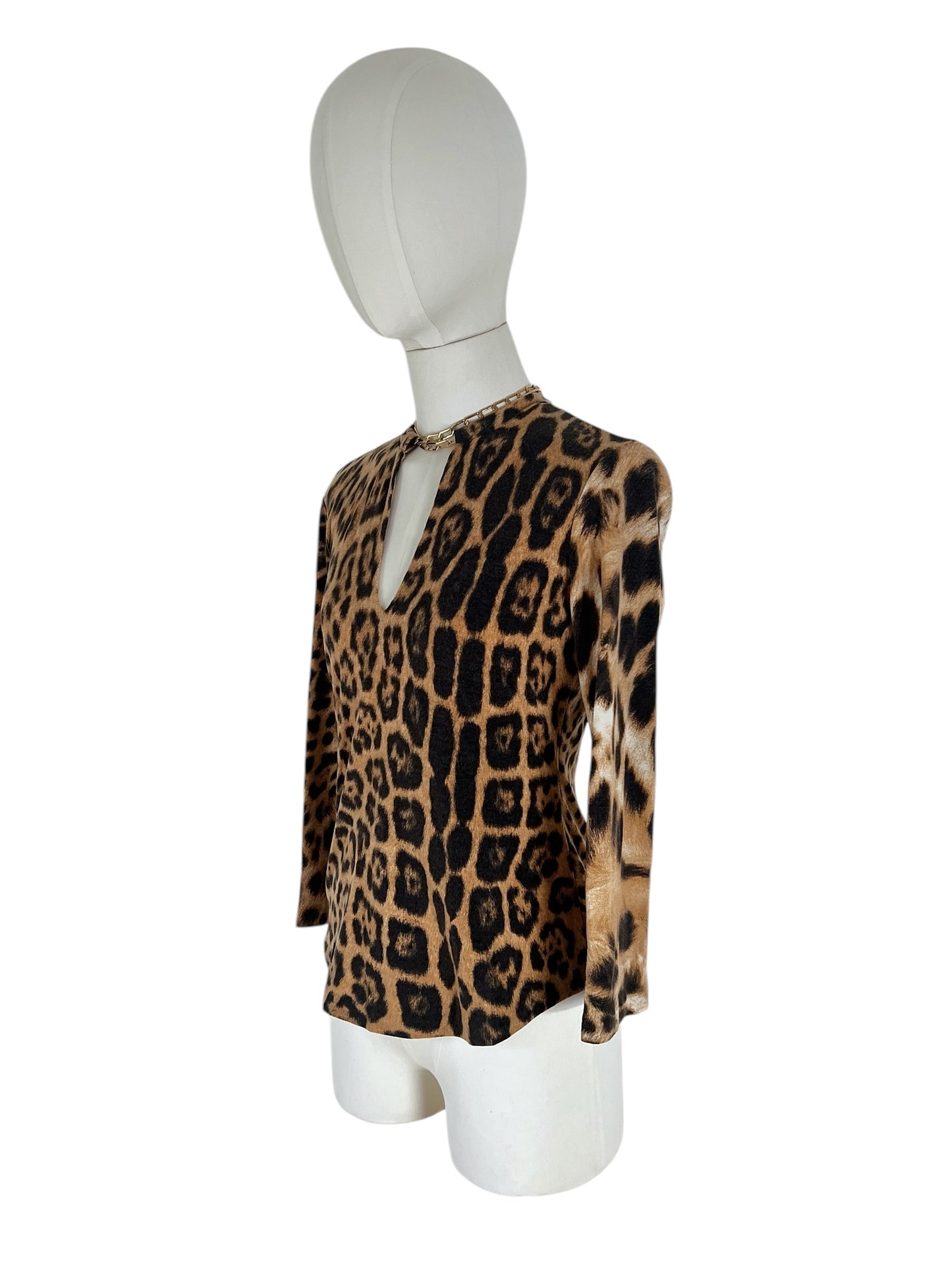Roberto Cavalli cheetah print wool chain top