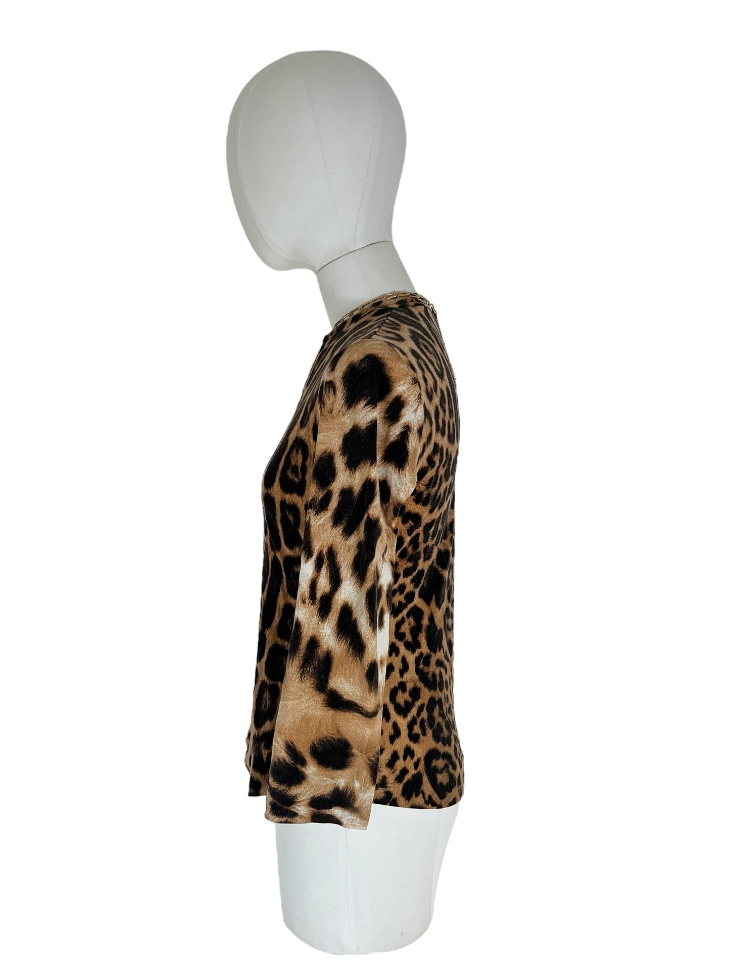 Roberto Cavalli cheetah print wool chain top