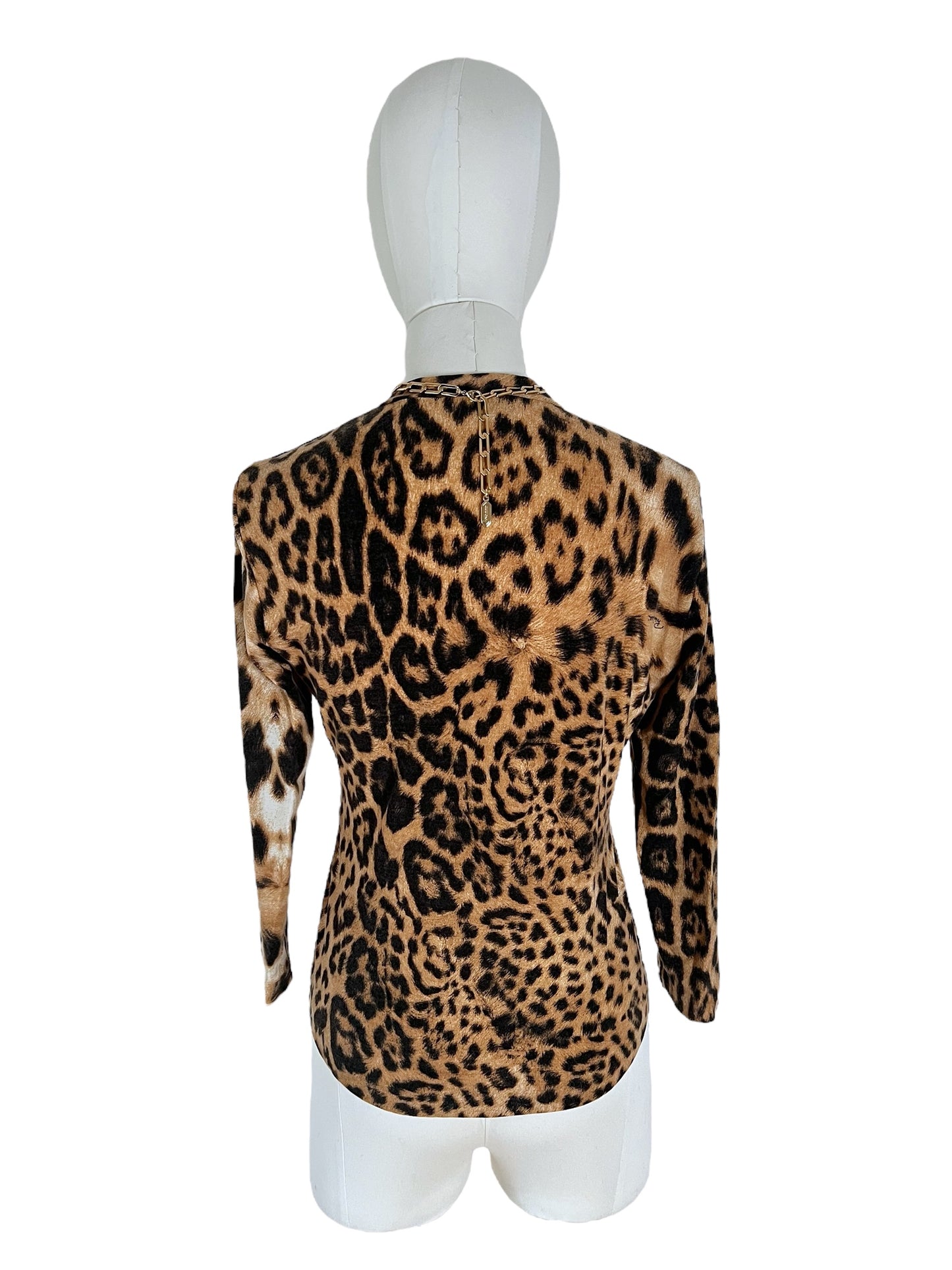Roberto Cavalli cheetah print wool chain top