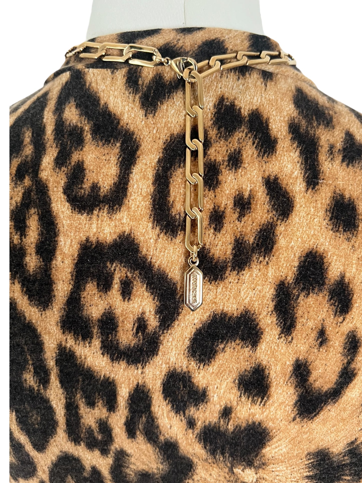 Roberto Cavalli cheetah print wool chain top