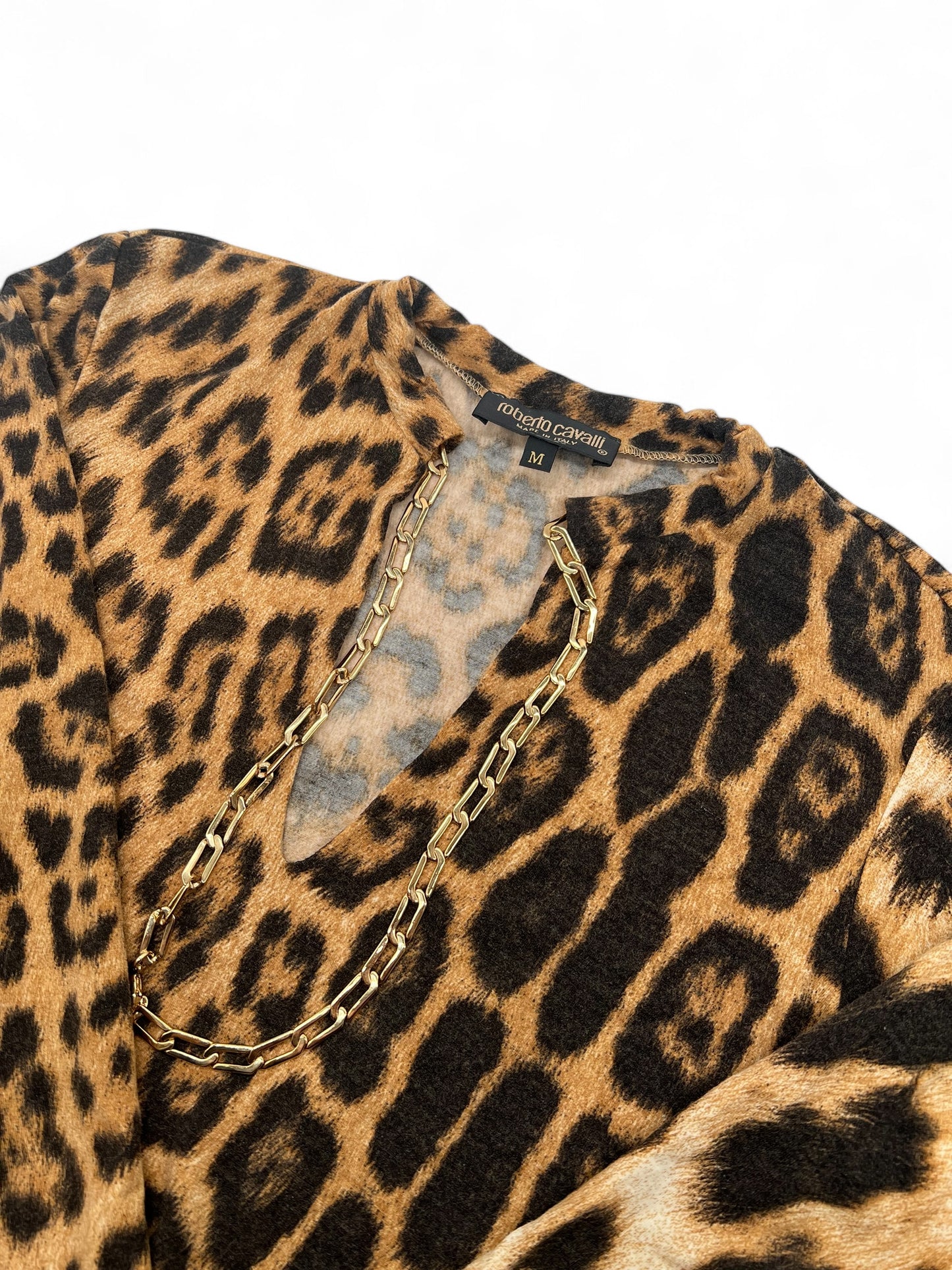 Roberto Cavalli cheetah print wool chain top