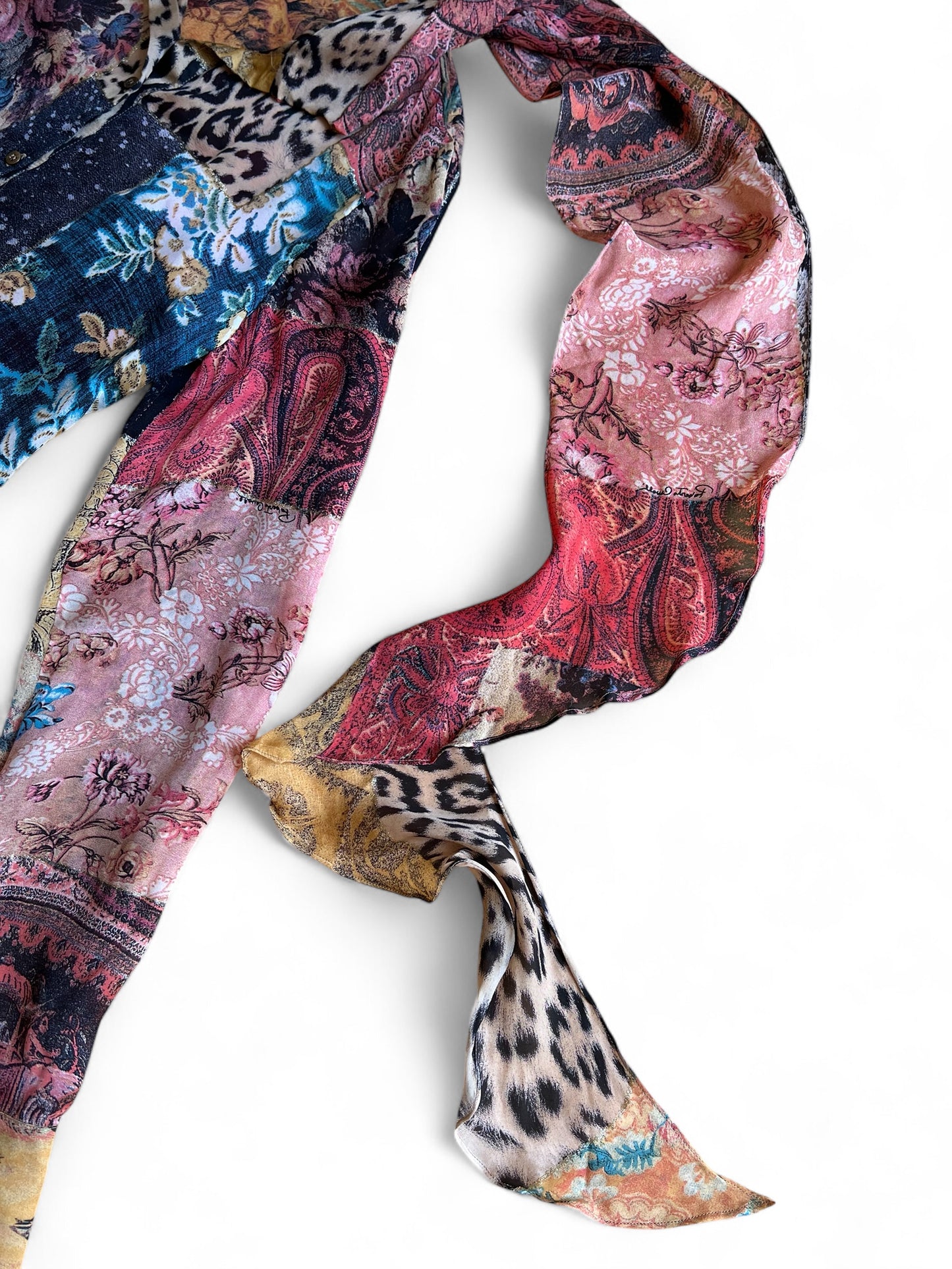 Roberto Cavalli printed silk blouse with hanging foulard
