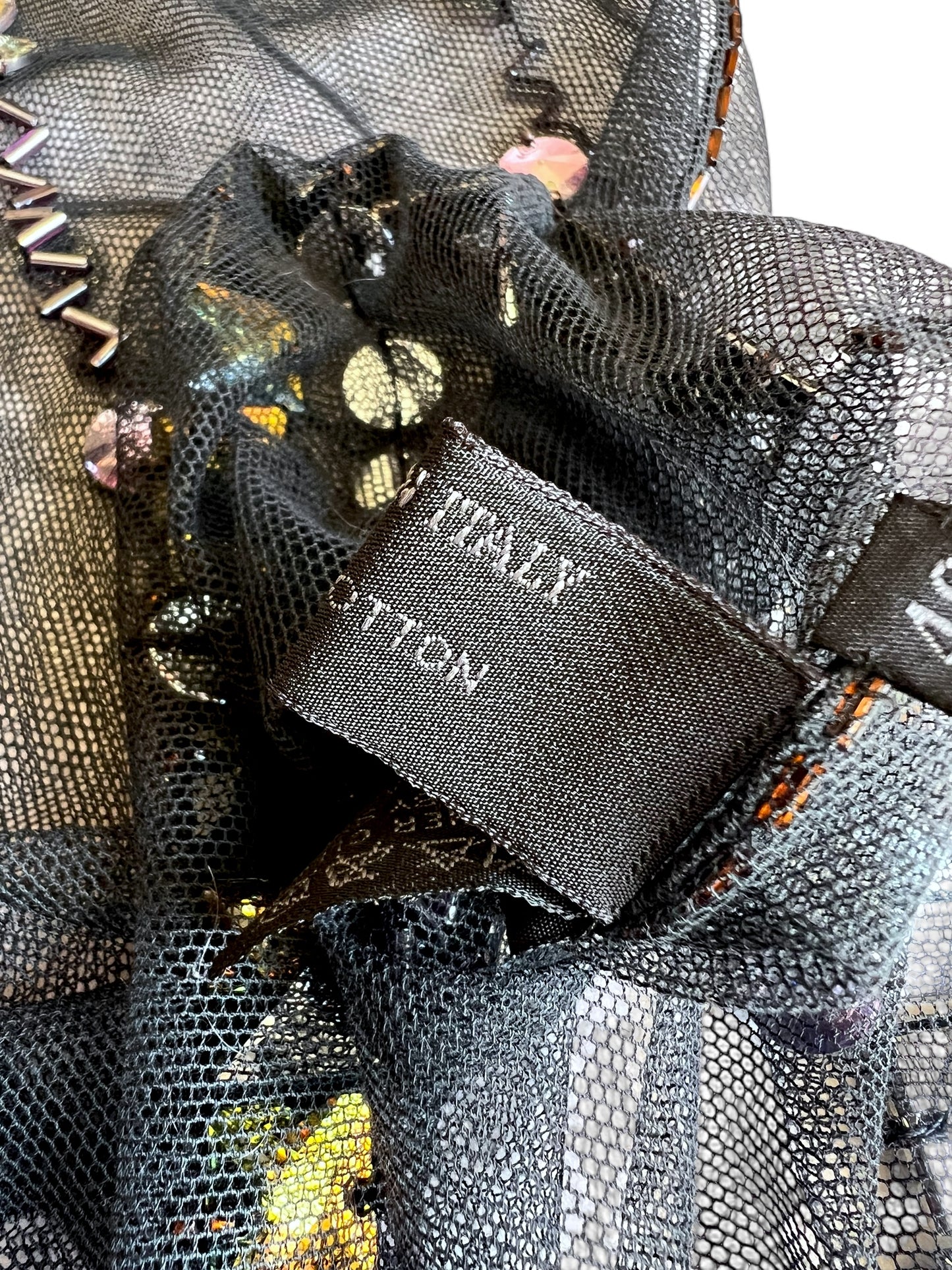Prada FW1997 Black Tulle Top with Lilac and Onyx-Yellow Crystals
