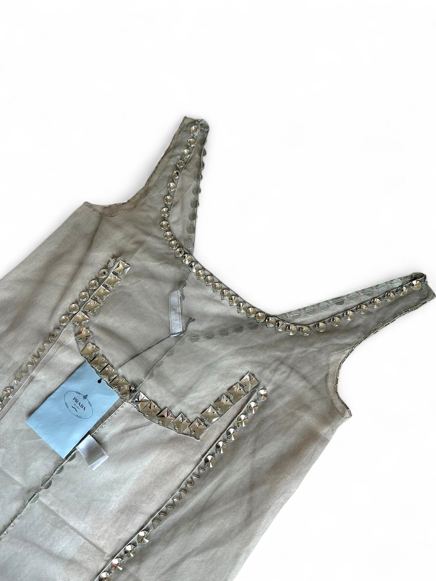 Prada FW 1997 embellished white mini dress