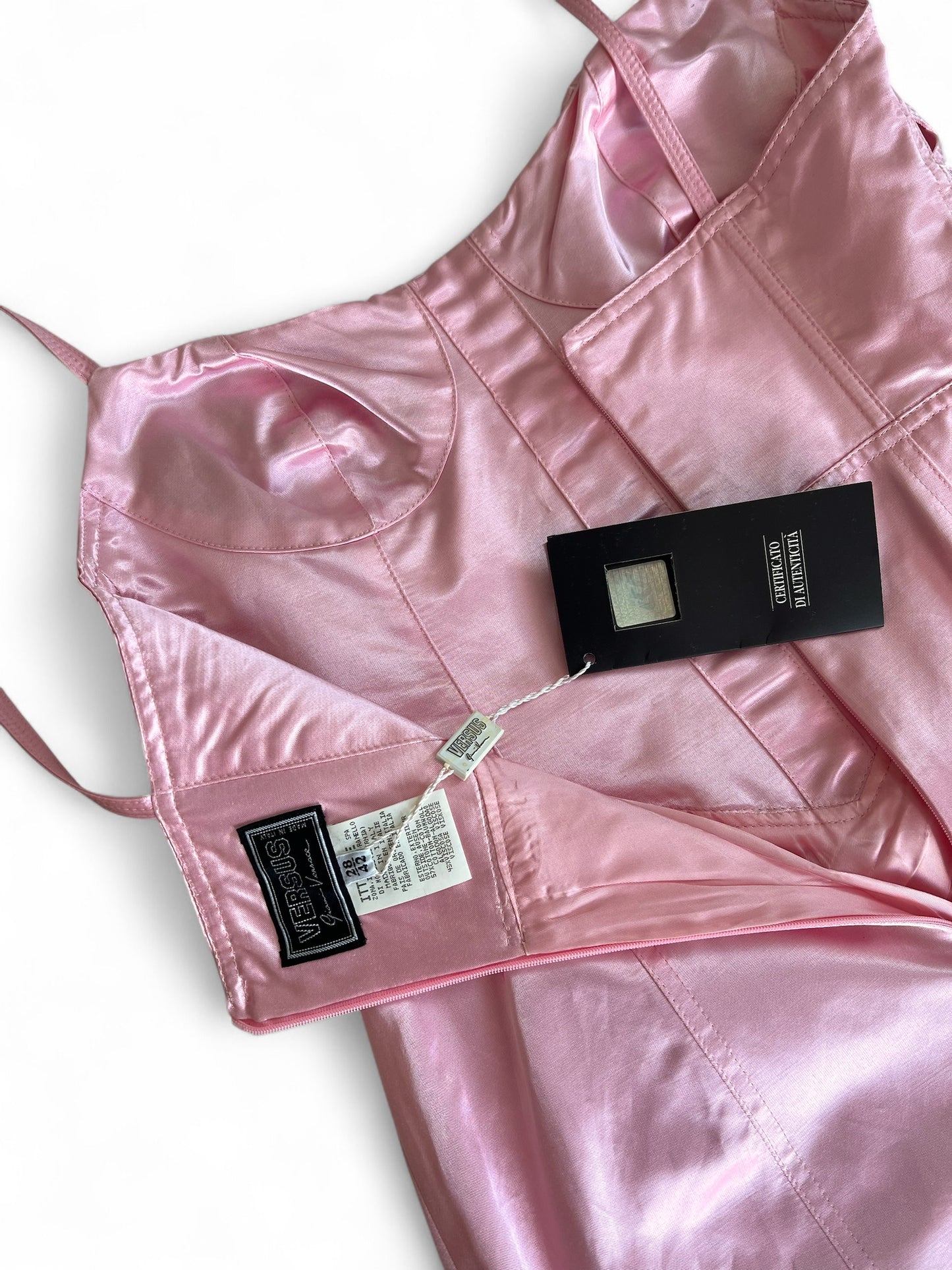 Vintage 1990s Versus by Gianni Versace Pink Satin Mini Dress and Cropped Jacket Set