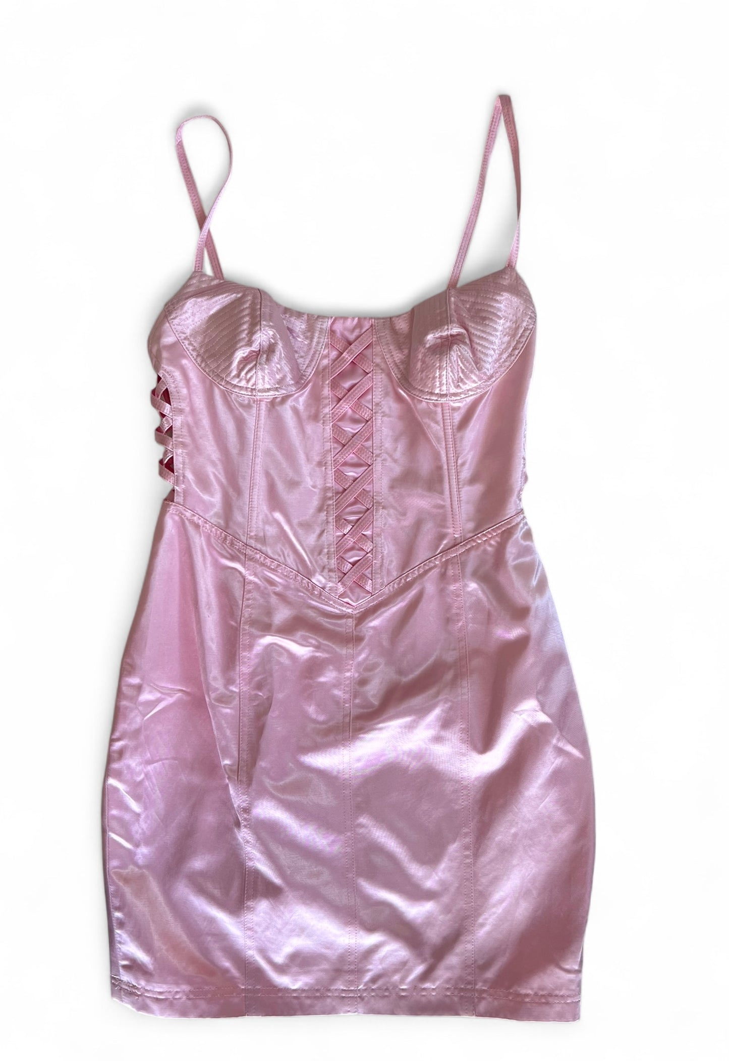 Vintage 1990s Versus by Gianni Versace Pink Satin Mini Dress and Cropped Jacket Set