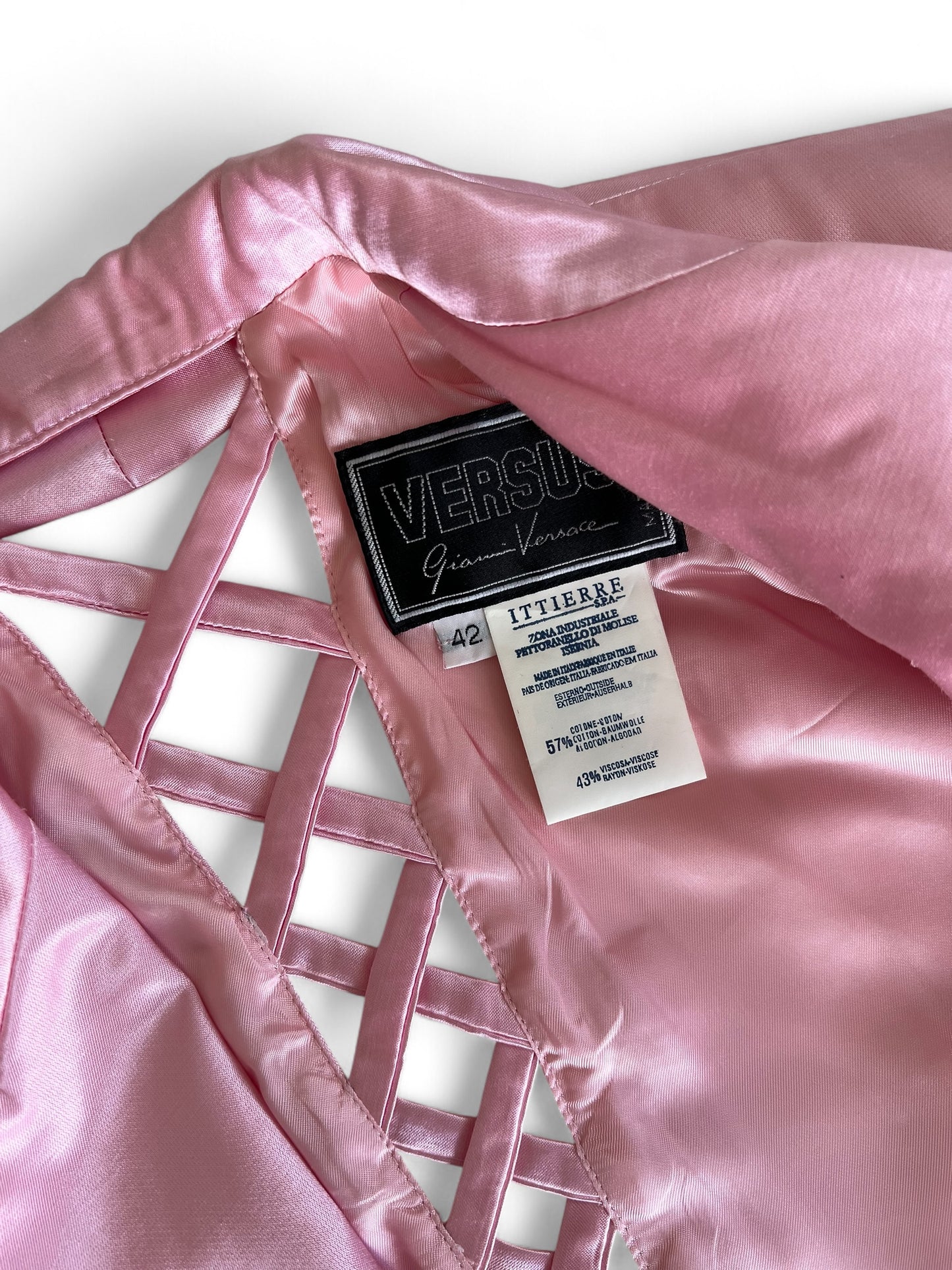 Vintage 1990s Versus by Gianni Versace Pink Satin Mini Dress and Cropped Jacket Set