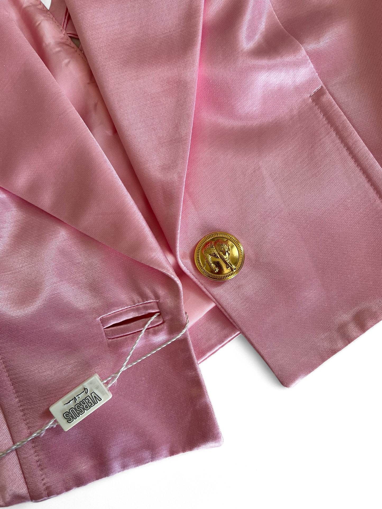 Vintage 1990s Versus by Gianni Versace Pink Satin Mini Dress and Cropped Jacket Set