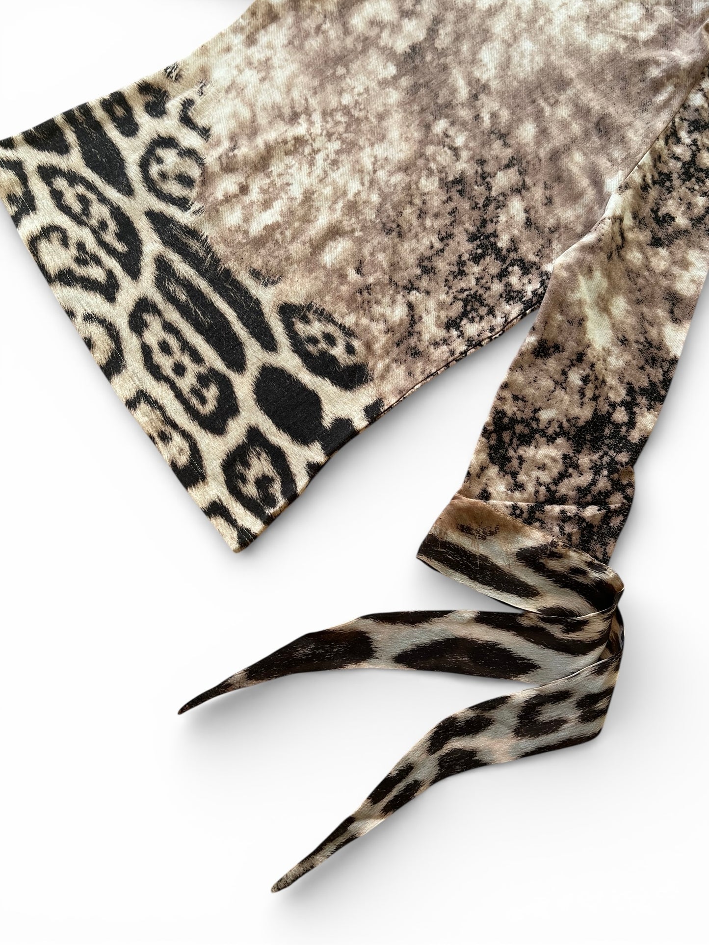 Roberto Cavalli 2001 Runway Style Animal Print Top – Tie Sleeve Y2K Vintage