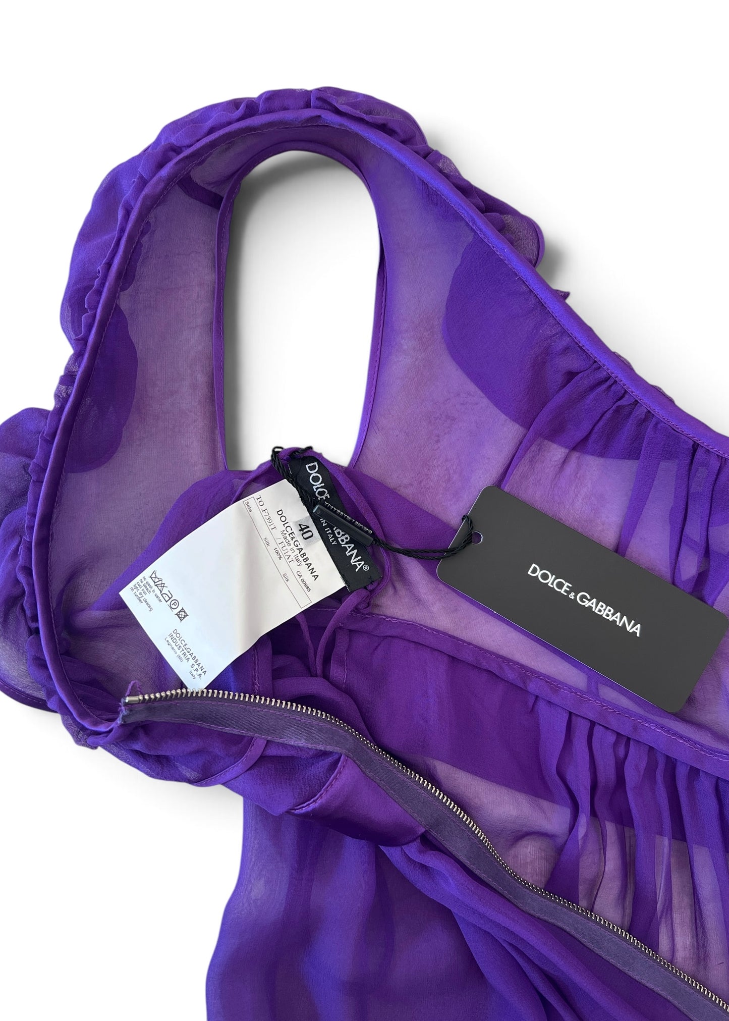 Dolce & Gabbana Silk Chiffon Babydoll Camisole | Purple Sheer Ruffle Top
