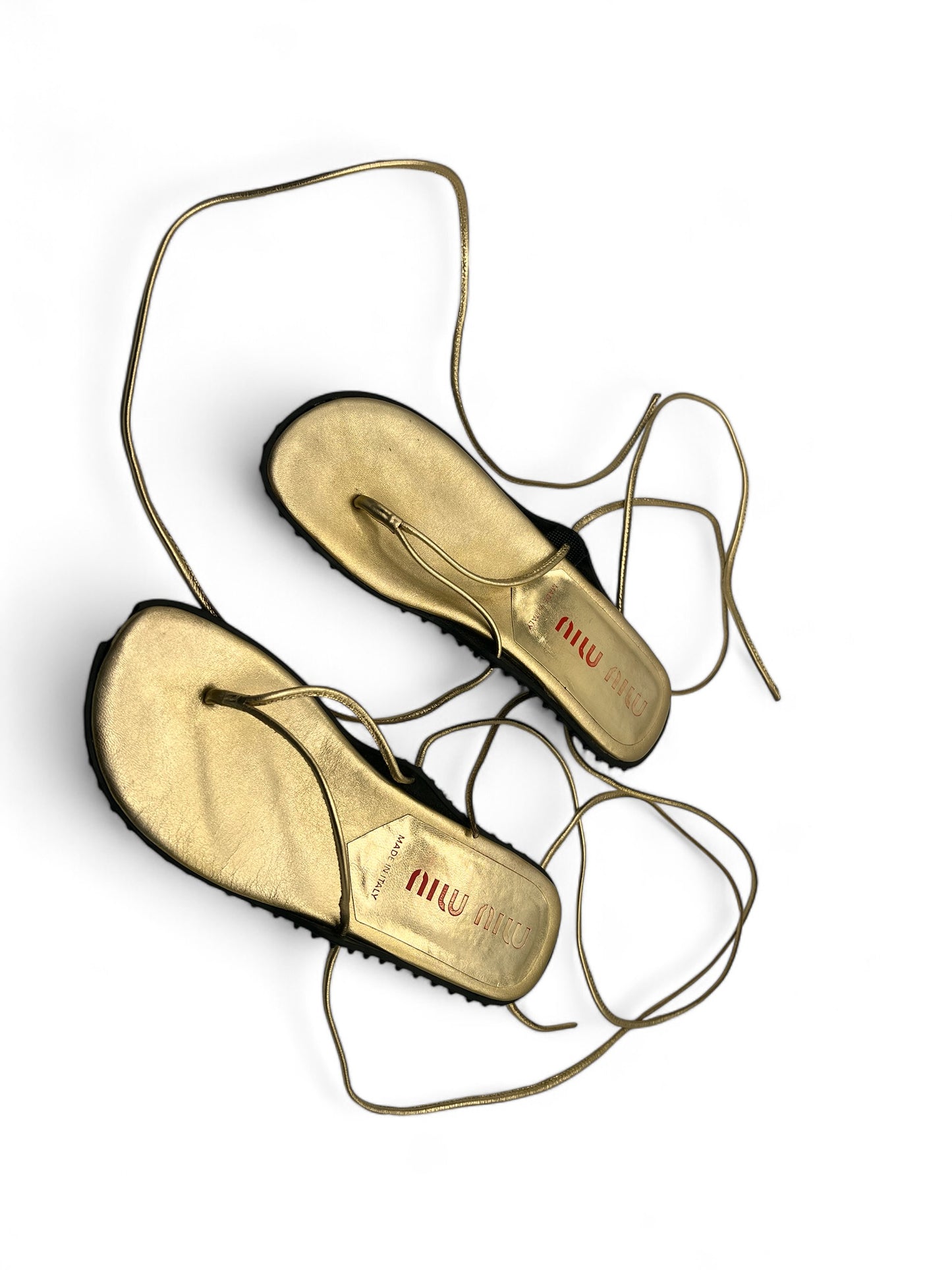 Miu Miu gold flip flops with bubble sole