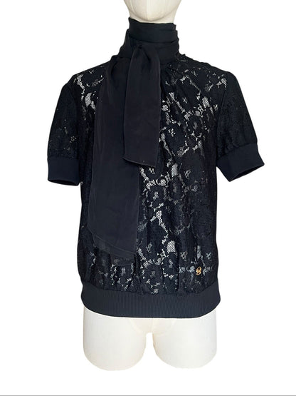 Dolce & Gabbana Vintage Lace Top with Tie-Neck