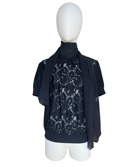 Dolce & Gabbana Vintage Lace Top with Tie-Neck