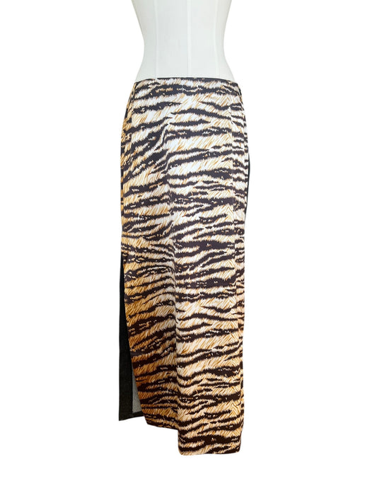 Dolce & Gabbana Vintage Tiger Print & Denim Maxi Skirt – Y2K Patchwork Animal Print Skirt – Made in Italy