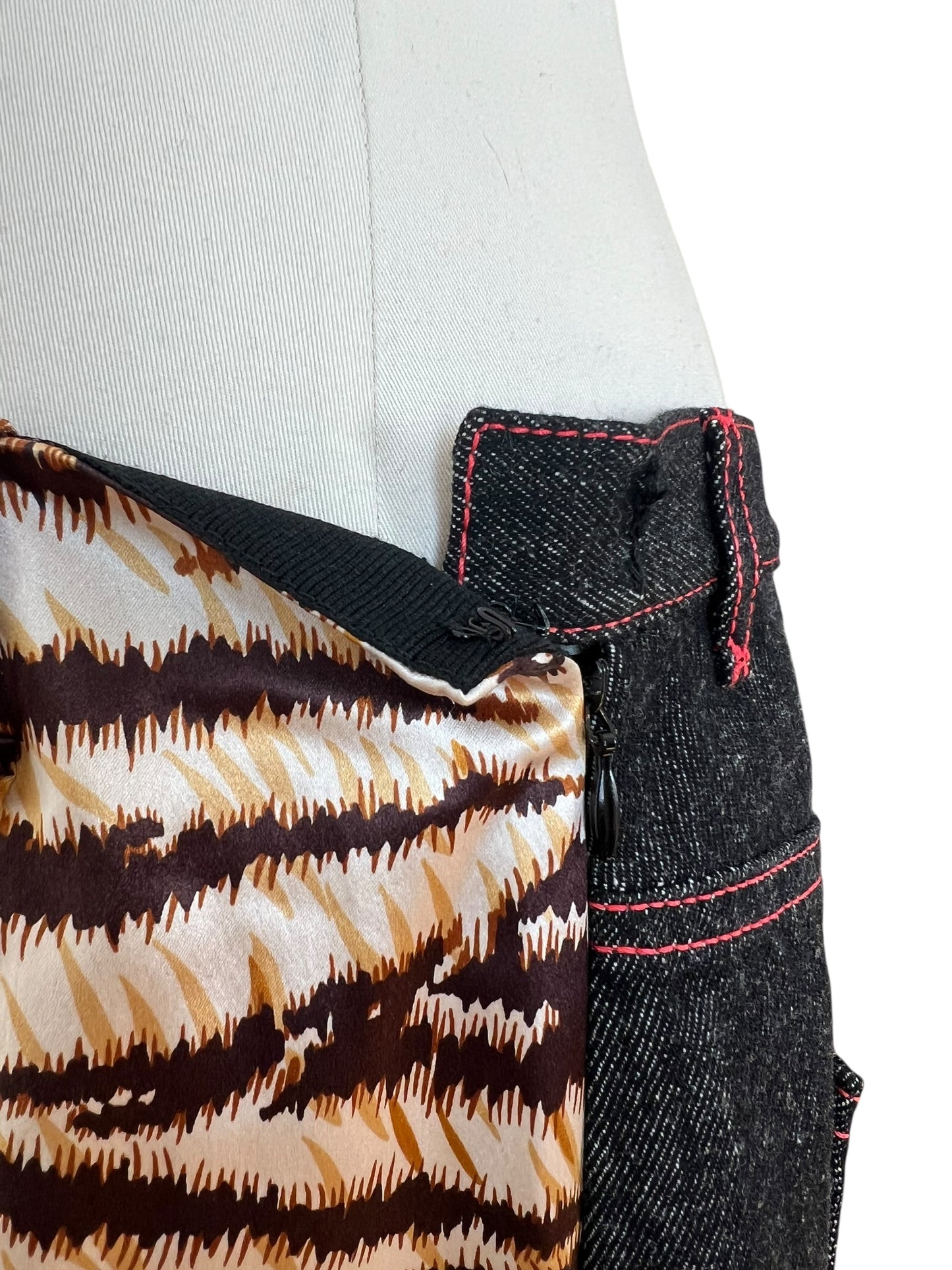 Dolce & Gabbana Vintage Tiger Print & Denim Maxi Skirt – Y2K Patchwork Animal Print Skirt – Made in Italy