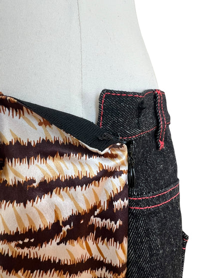 Dolce & Gabbana Vintage Tiger Print & Denim Maxi Skirt – Y2K Patchwork Animal Print Skirt – Made in Italy
