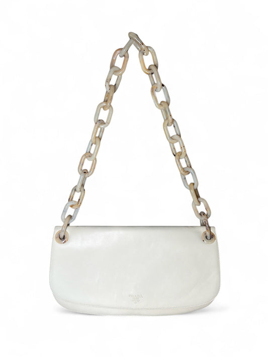 Prada white leather shoulder bag